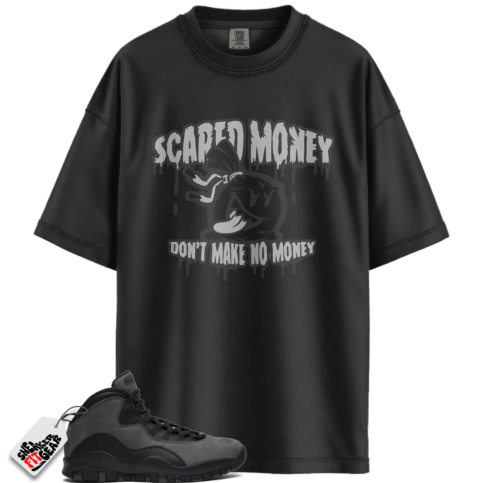 Jordan 10 Retro Shadow (2025) Match Shirts, Scared Money Shirt To Match Jordan 10 Retro Shadow (2025)