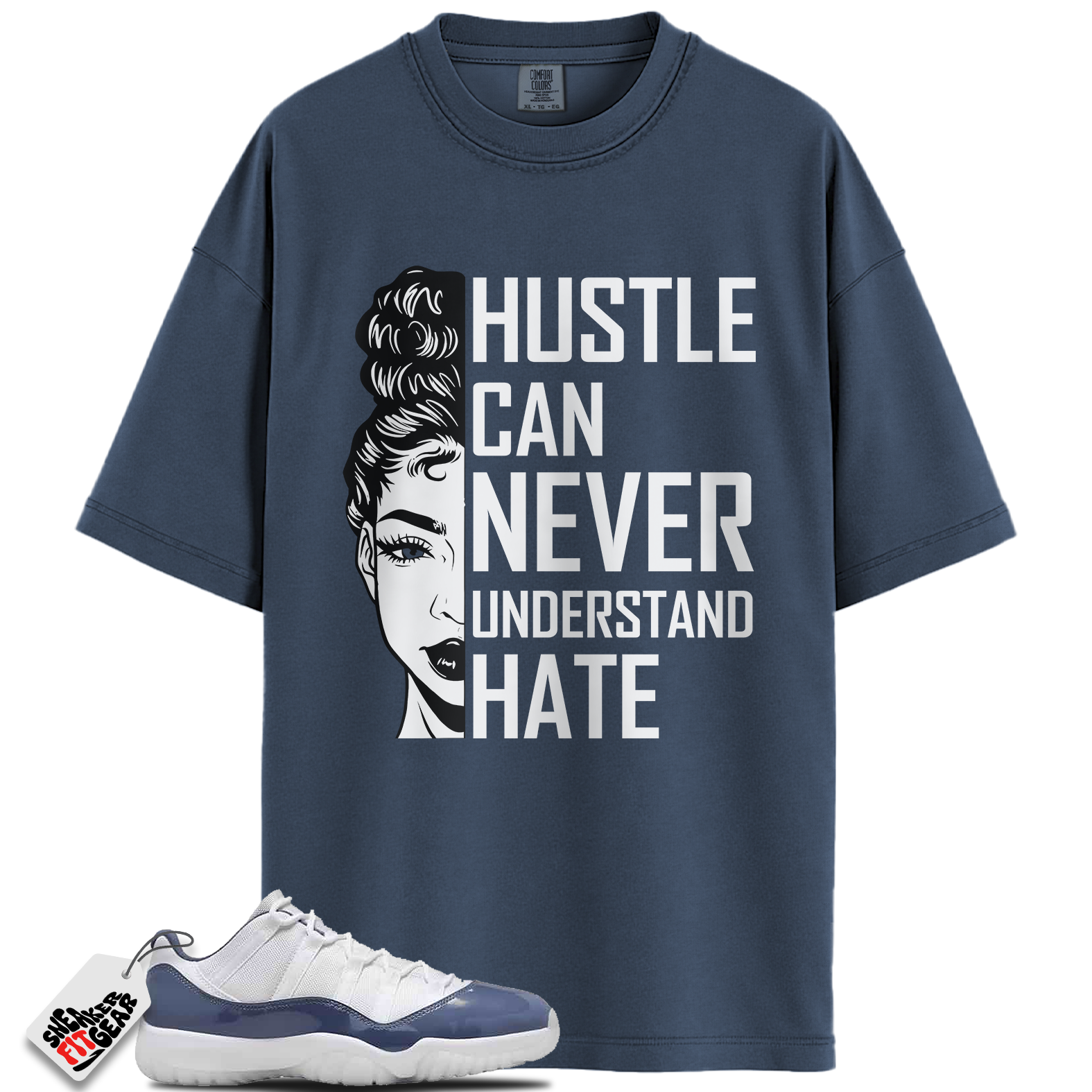 Jordan 11 Retro Low Diffused Blue Match Shirts, HUSTLE Shirt To Match Jordan 11 Retro Low Diffused Blue Main image