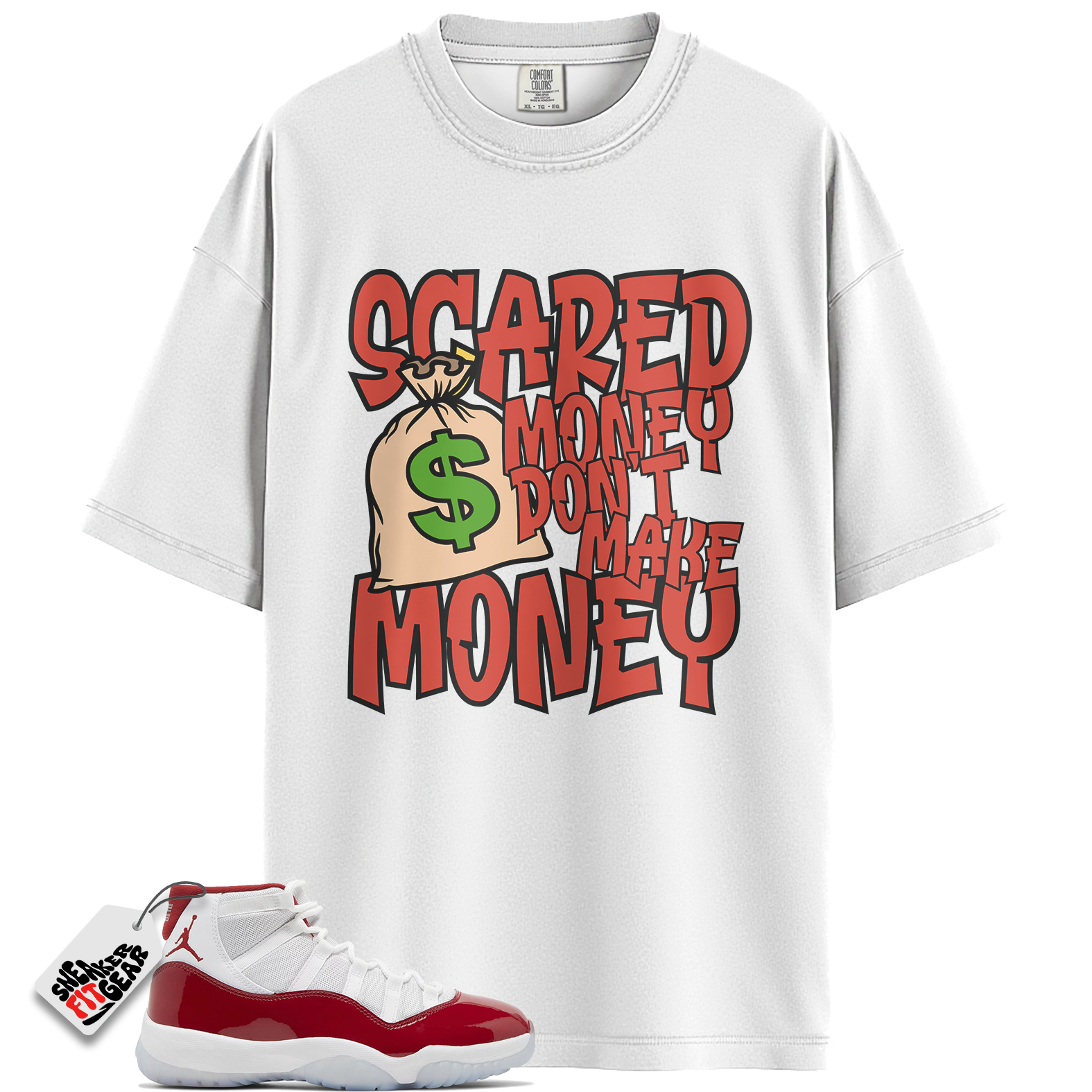 Jordan 11 Retro Cherry Match Shirts, Scared Money To Match Jordan 11 Retro Cherry