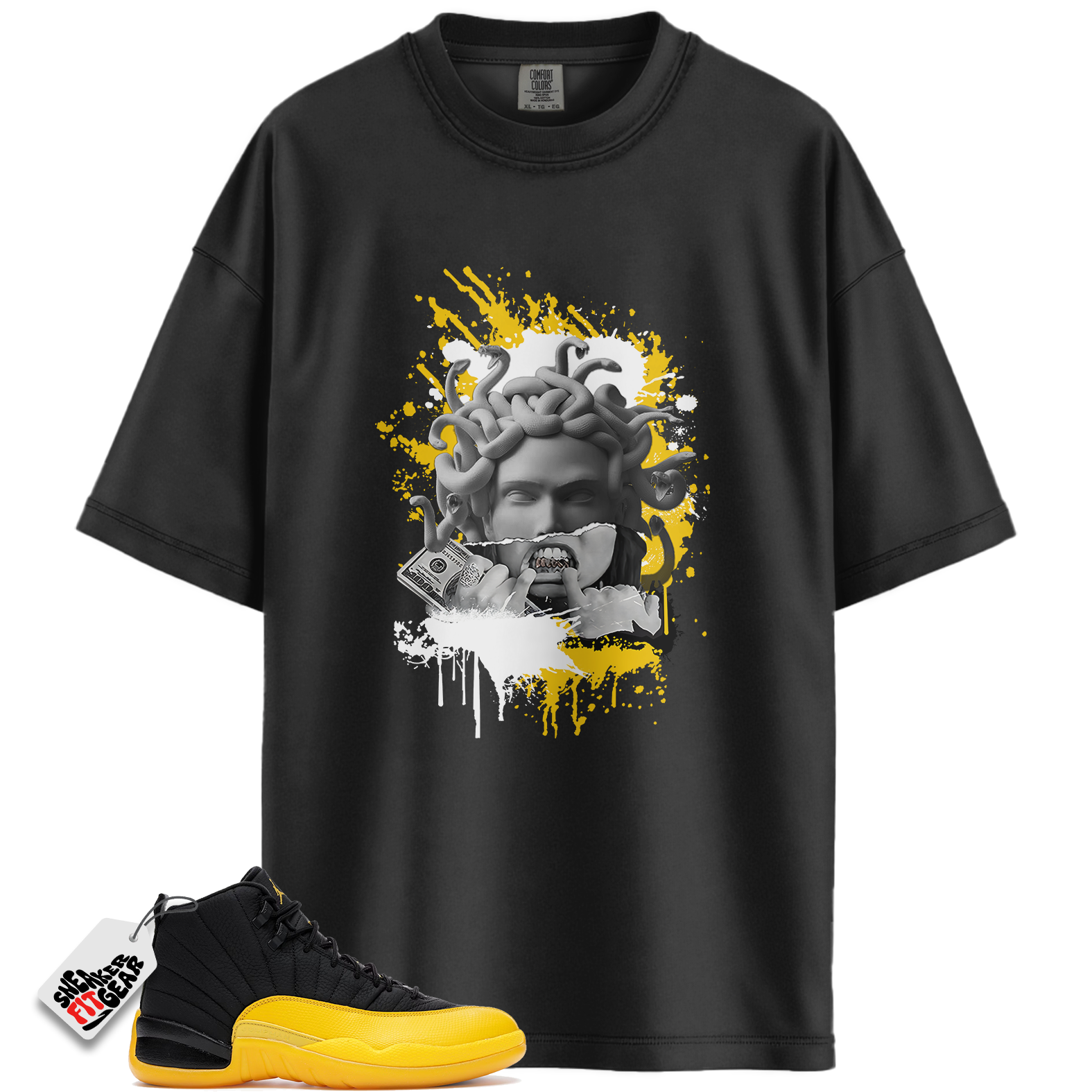 Jordan 12 Retro Black University Gold Match Shirts, “Medusa” Black Unisex T-Shirt To Match Jordan 12 Retro Black University Gold