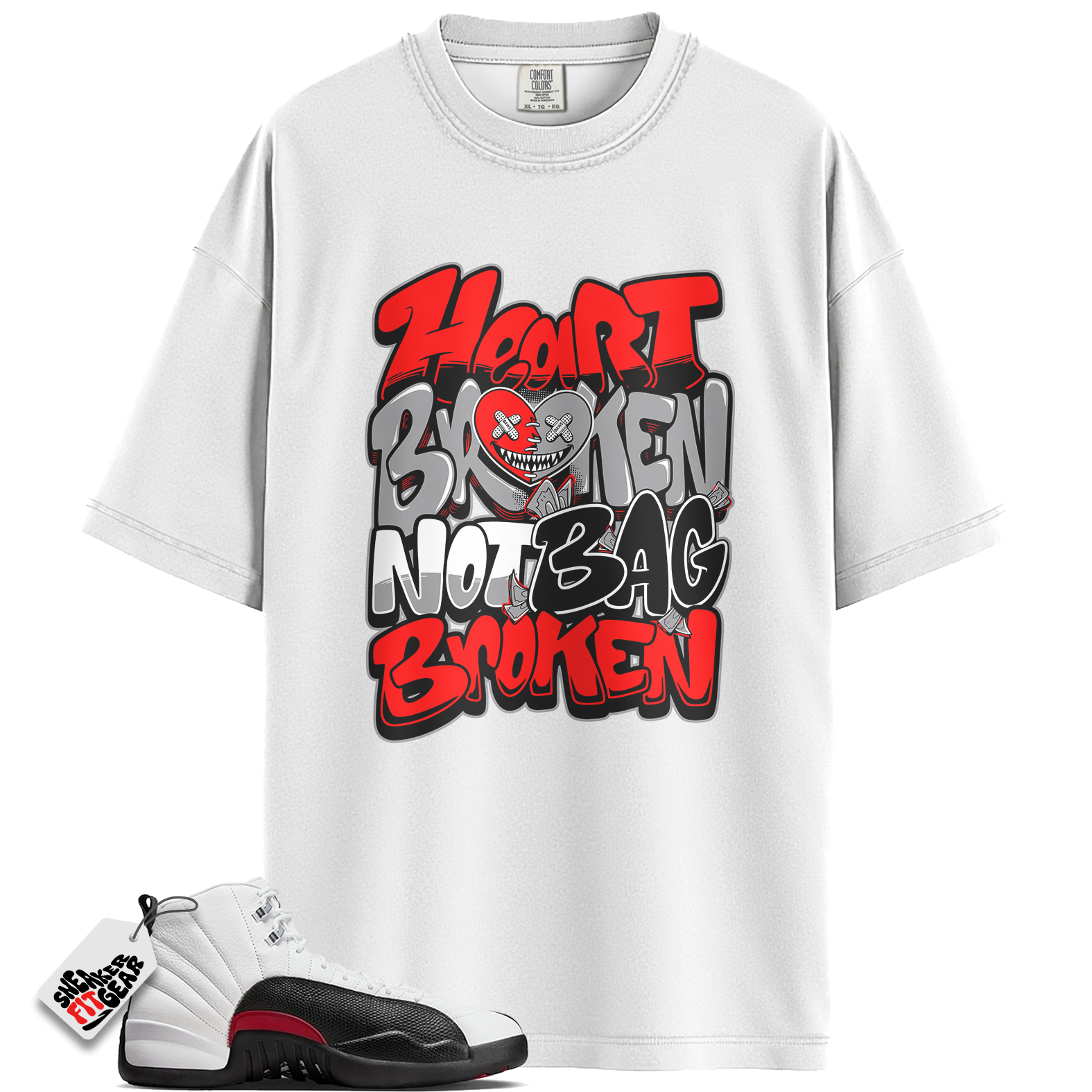 Jordan 12 Red Taxi Match Shirts, RED HEART BROKEN To Match Jordan 12 Red Taxi