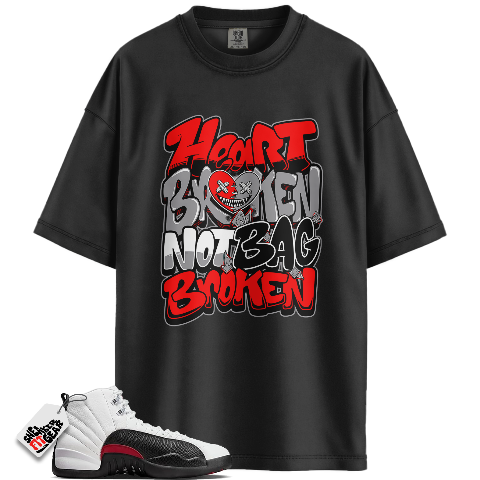 Jordan 12 Red Taxi Match Shirts, RED HEART BROKEN To Match Jordan 12 Red Taxi