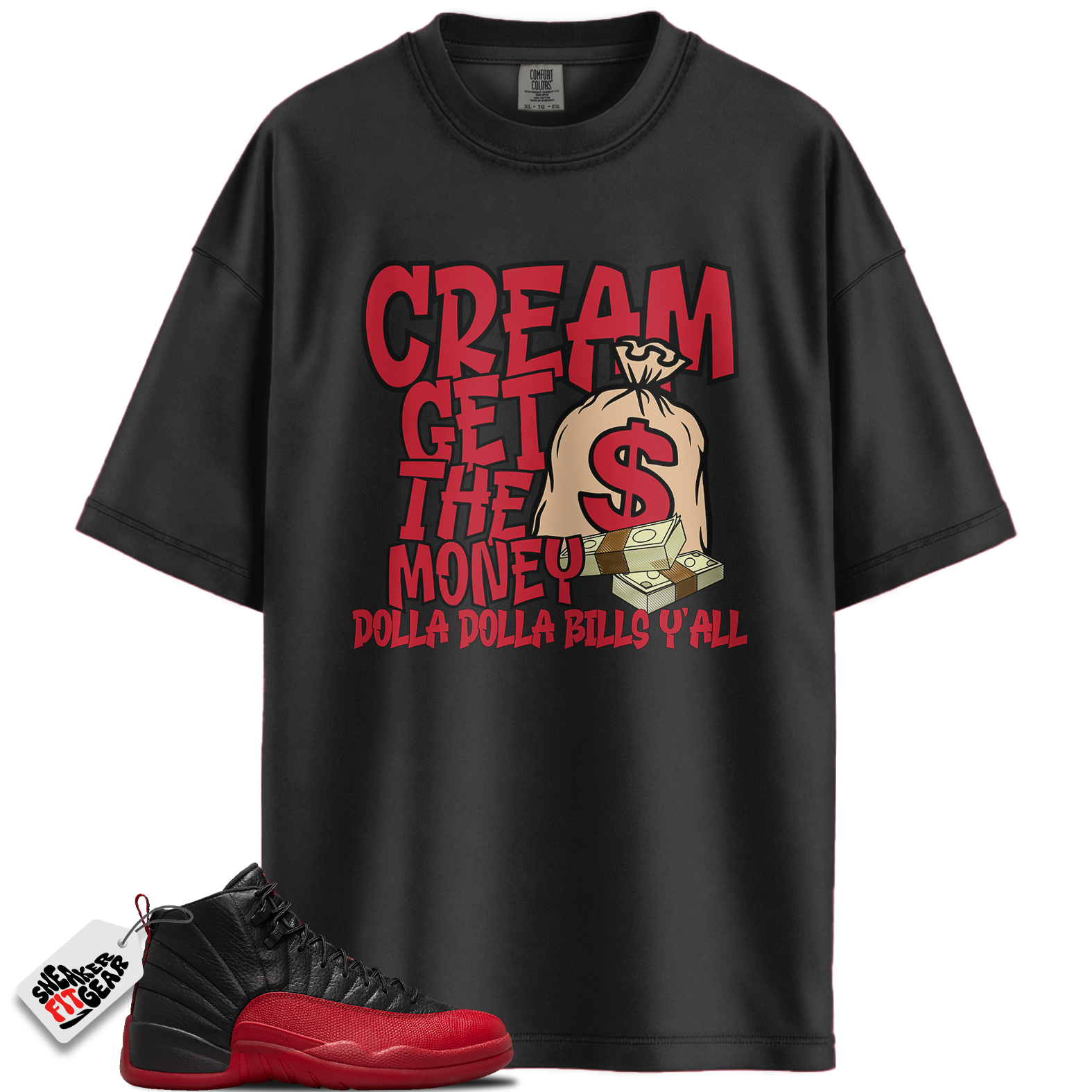 Jordan 12 Retro Flu Game Outfits Match Shirts, Cream Get The Money Shirt To Match Jordan 12 Retro Flu Game Outfits Main image