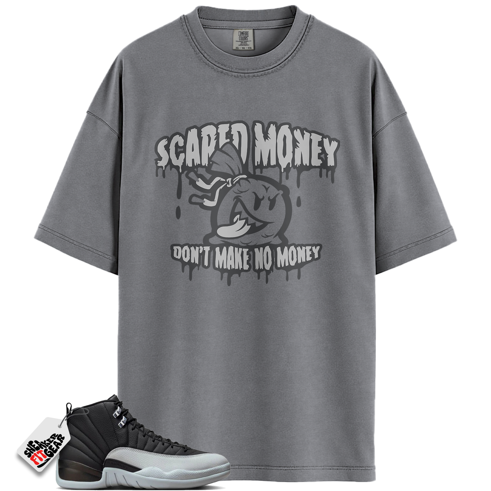 Jordan 12 Barons Wolf Grey Match Shirts, Scared Money To Match Jordan 12 Barons Wolf Grey Main image