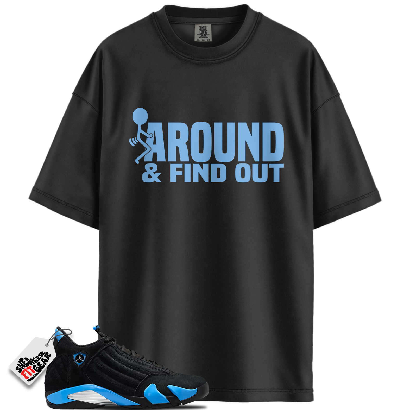 Jordan 14 Black University Blue Match Shirts, Around Shirt To Match  Jordan 14 Black University Blue