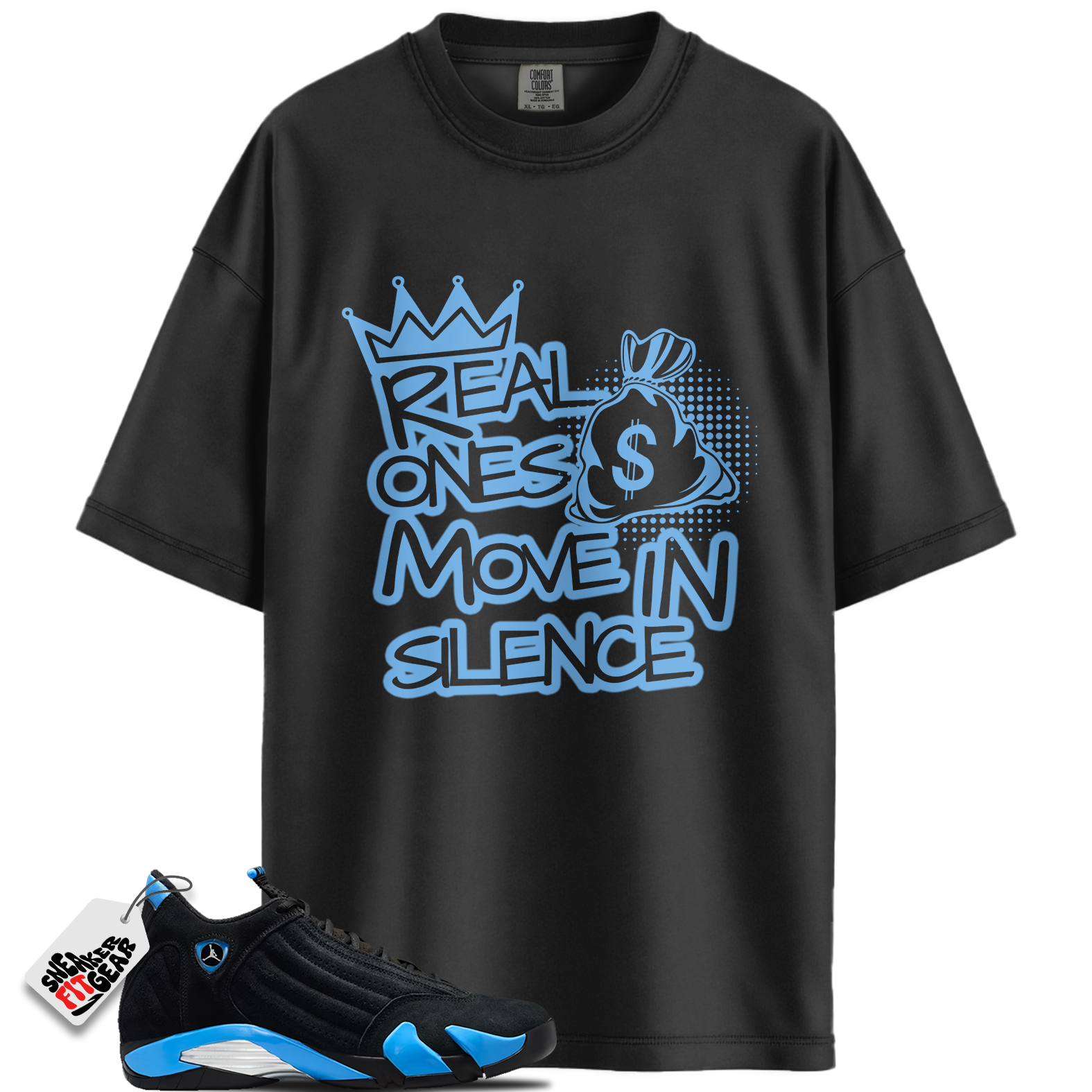 Jordan 14 Black University Blue Match Shirts, Silence Shirt To Match  Jordan 14 Black University Blue