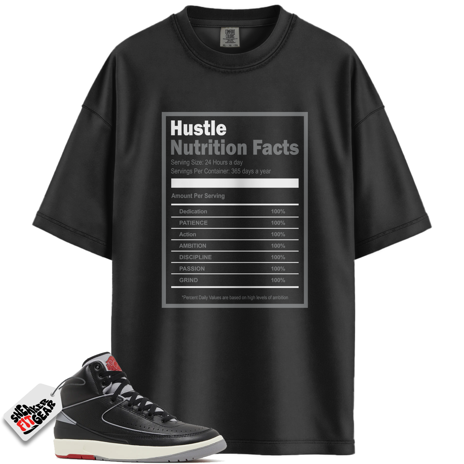 Jordan 2 Retro Black Cement Match Shirts, Hustle Nutrition Facts Shirt To Match Jordan 2 Retro Black Cement Main image