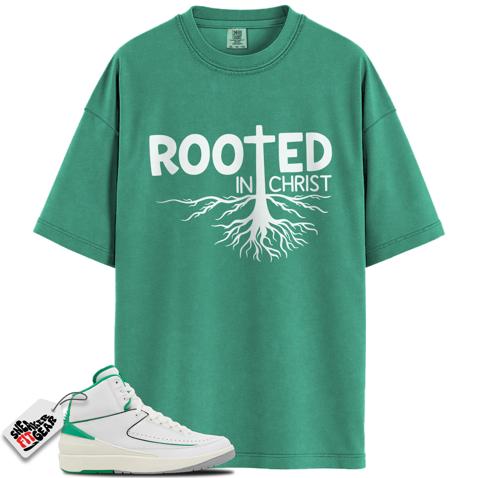 Jordan 2 Lucky Green Match Shirts, ROOTED IN CHRIST Shirt To Match Jordan 2 Lucky Green
