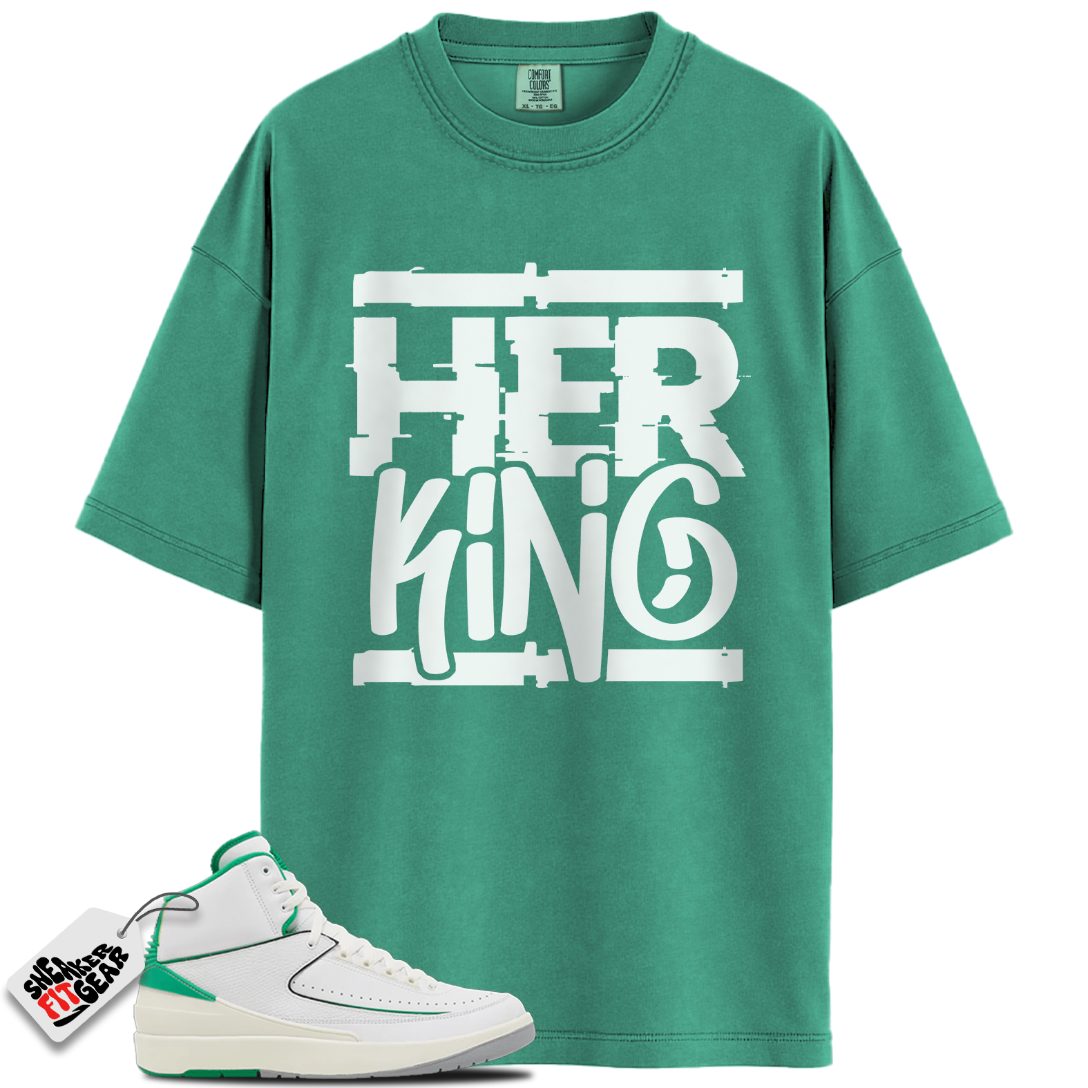 Jordan 2 Lucky Green Match Shirts, HER KING Shirt To Match Jordan 2 Lucky Green