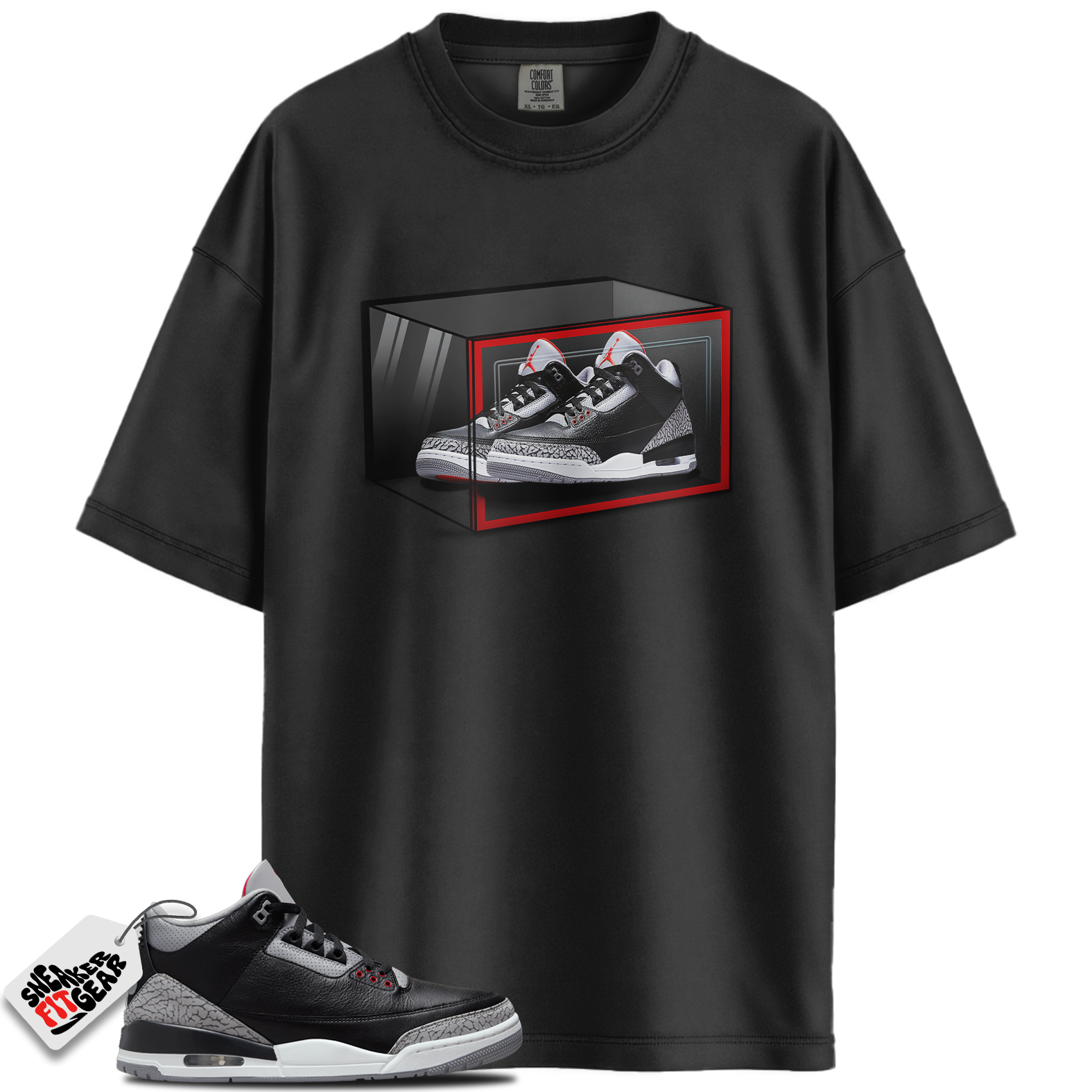 Jordan 3 Retro OG Black Cement Match Shirts, Shoe Box Unisex Graphic T-Shirts To Match Jordan 3 Retro OG Black Cement