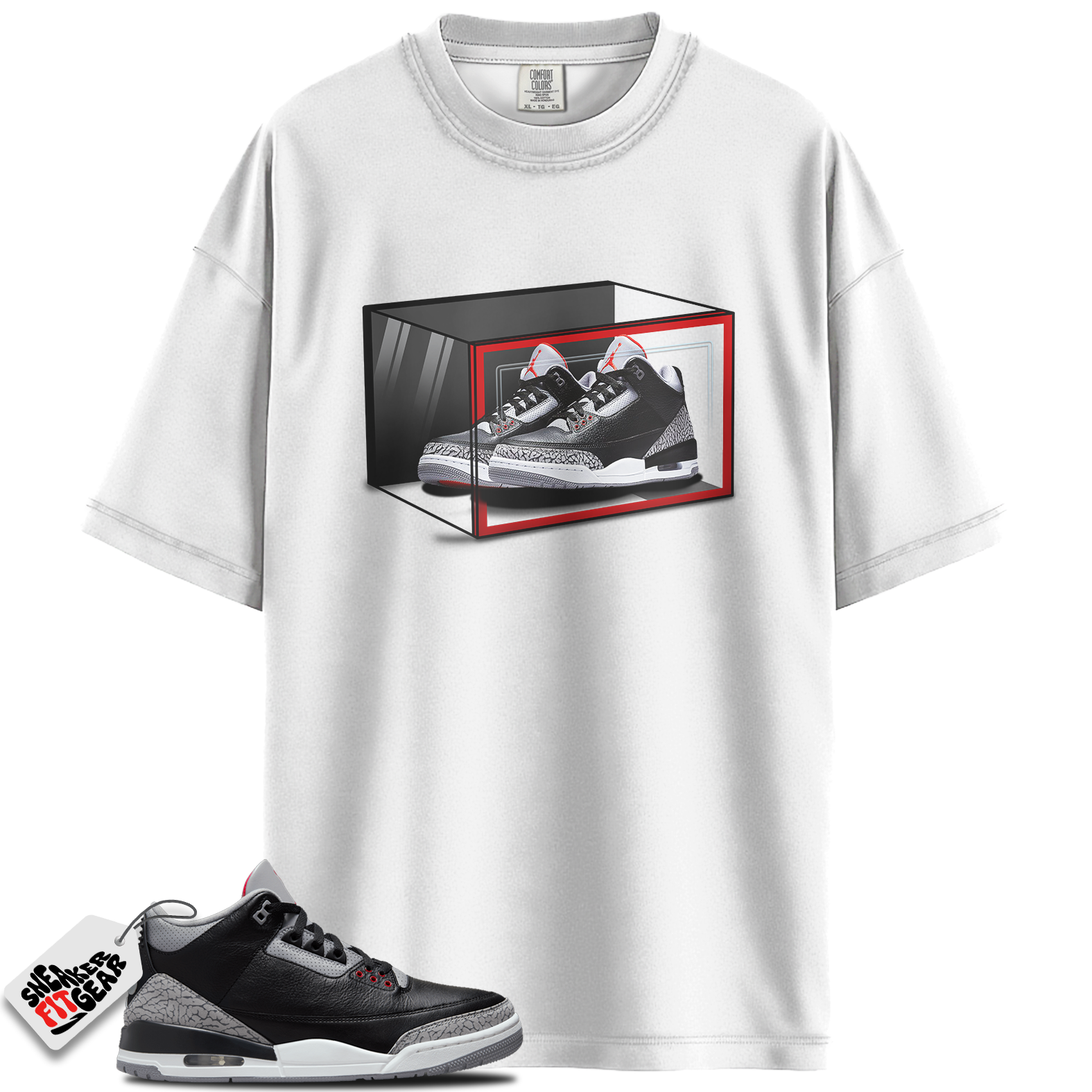Jordan 3 Retro OG Black Cement Match Shirts, Shoe Box Unisex Graphic T-Shirts To Match Jordan 3 Retro OG Black Cement