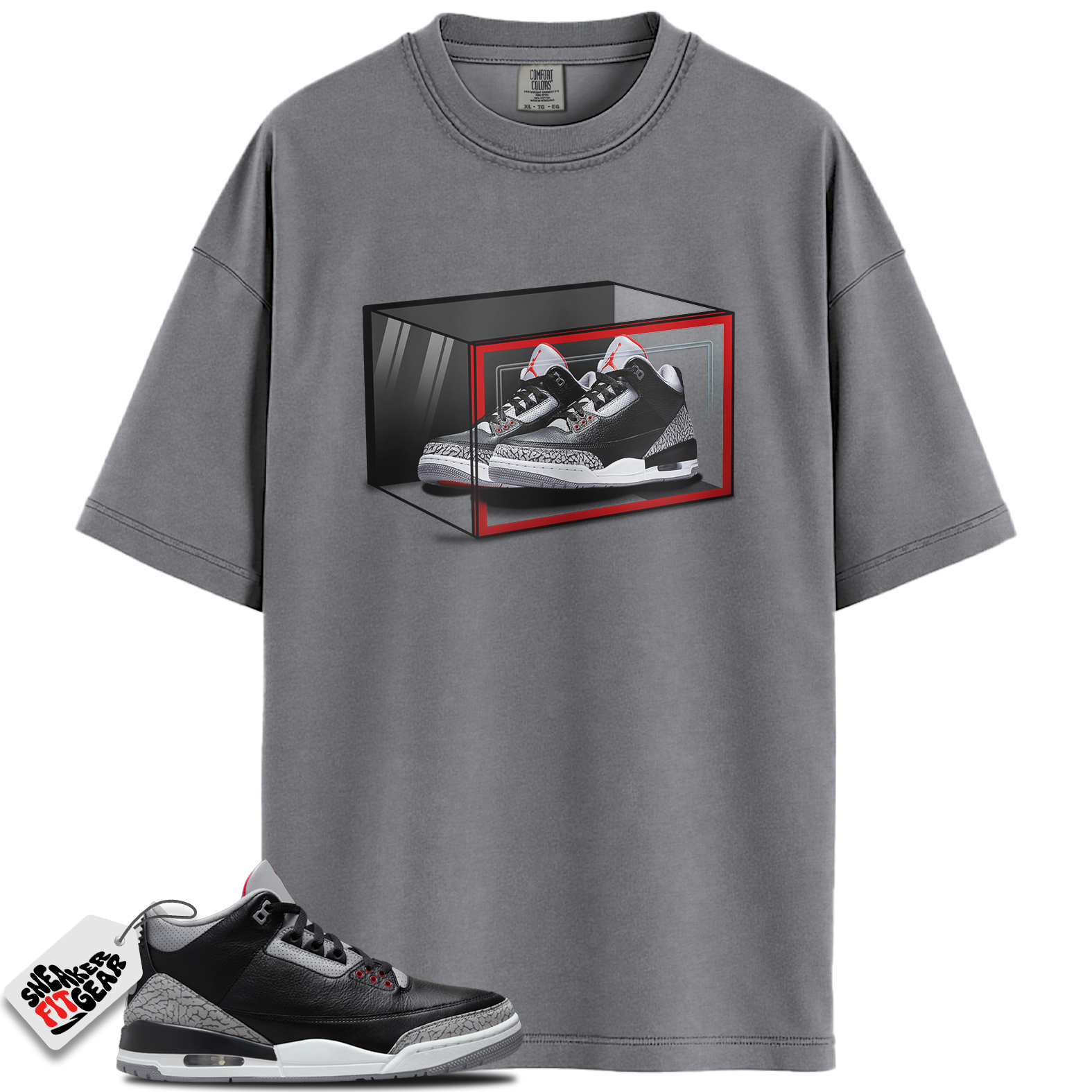Jordan 3 Retro OG Black Cement Match Shirts, Shoe Box Unisex Graphic T-Shirts To Match Jordan 3 Retro OG Black Cement