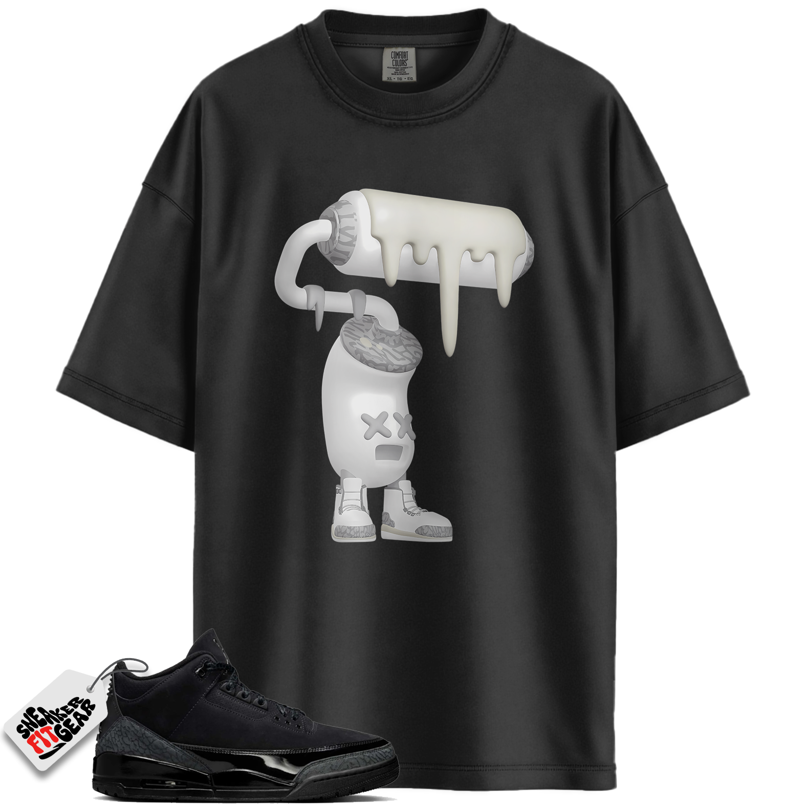 Jordan 3 Retro Black Cat (2025) Match Shirts, 3D Paint Roller Sneaker T-Shirt To Match Jordan 3 Retro Black Cat (2025)