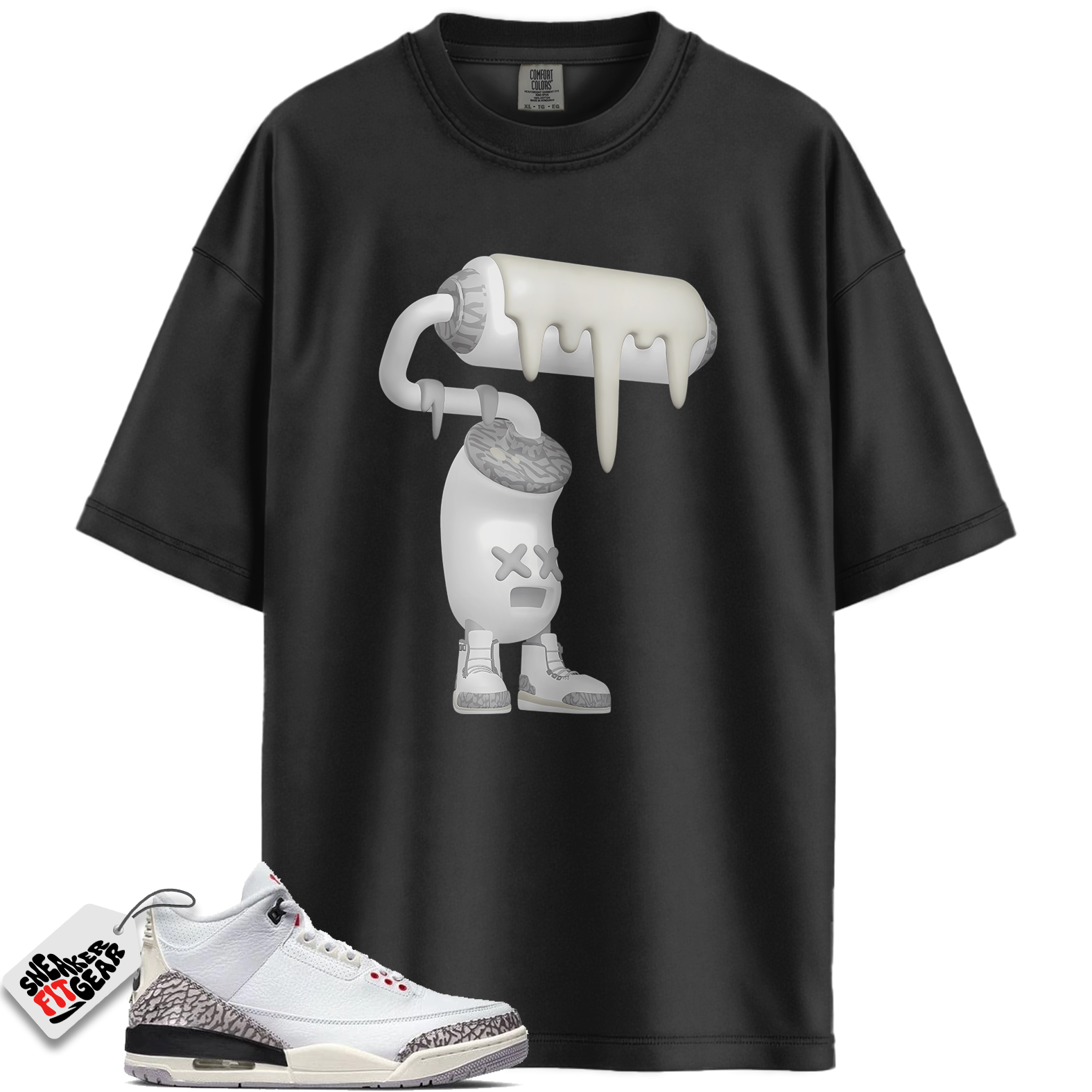 Jordan 3 Retro Cement Grey Match Shirts, 3D Paint Roller Sneaker T-Shirt To Match Jordan 3 Retro Cement Grey