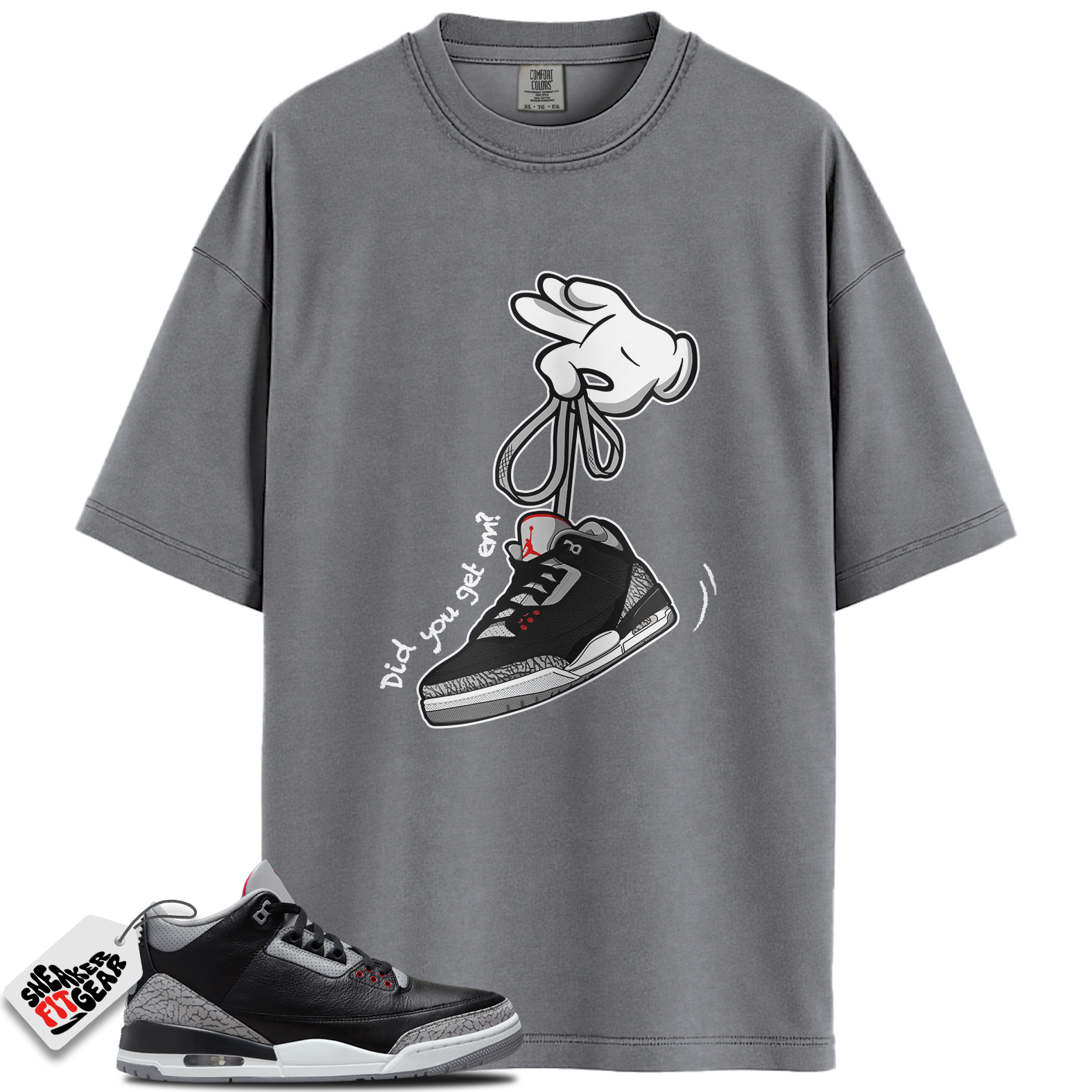 Jordan 3 Retro OG Black Cement Match Shirts, Cartoon Hands Unisex Graphic T-Shirts To Match Jordan 3 Retro OG Black Cement