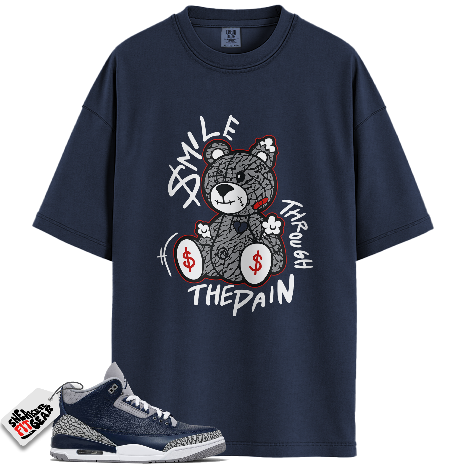 Jordan 3 Georgetown Midnight Navy Match Shirts, Smile Through The Pain To Match Jordan 3 Georgetown Midnight Navy Main image