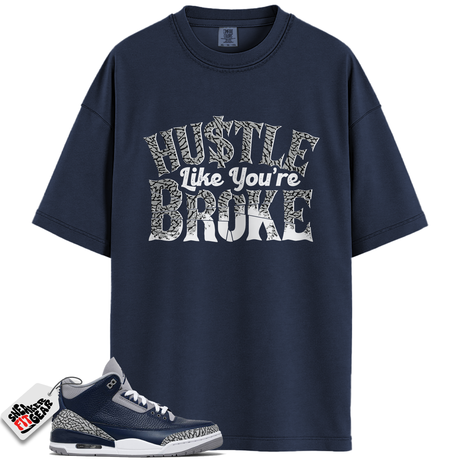 Jordan 3 Georgetown Midnight Navy Match Shirts, BROKE T-Shirt To Match Jordan 3 Georgetown Midnight Navy Main image