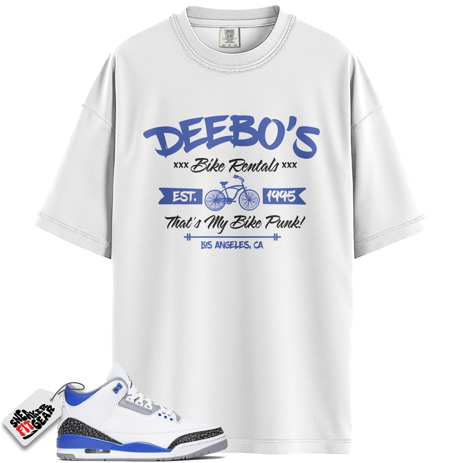 Jordan 3 Retro Racer Blue Match Shirts, Deebo’s Bike Shop Shirt To Match Jordan 3 Retro Racer Blue