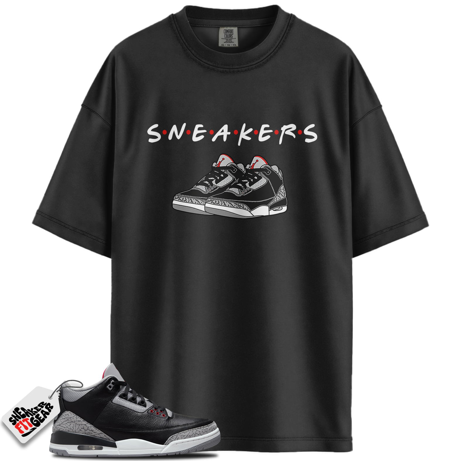 Jordan 3 Retro OG Black Cement Match Shirts, Sneakers Casual Unisex Cotton Sneaker T-Shirt To Match Jordan 3 Retro OG Black Cement