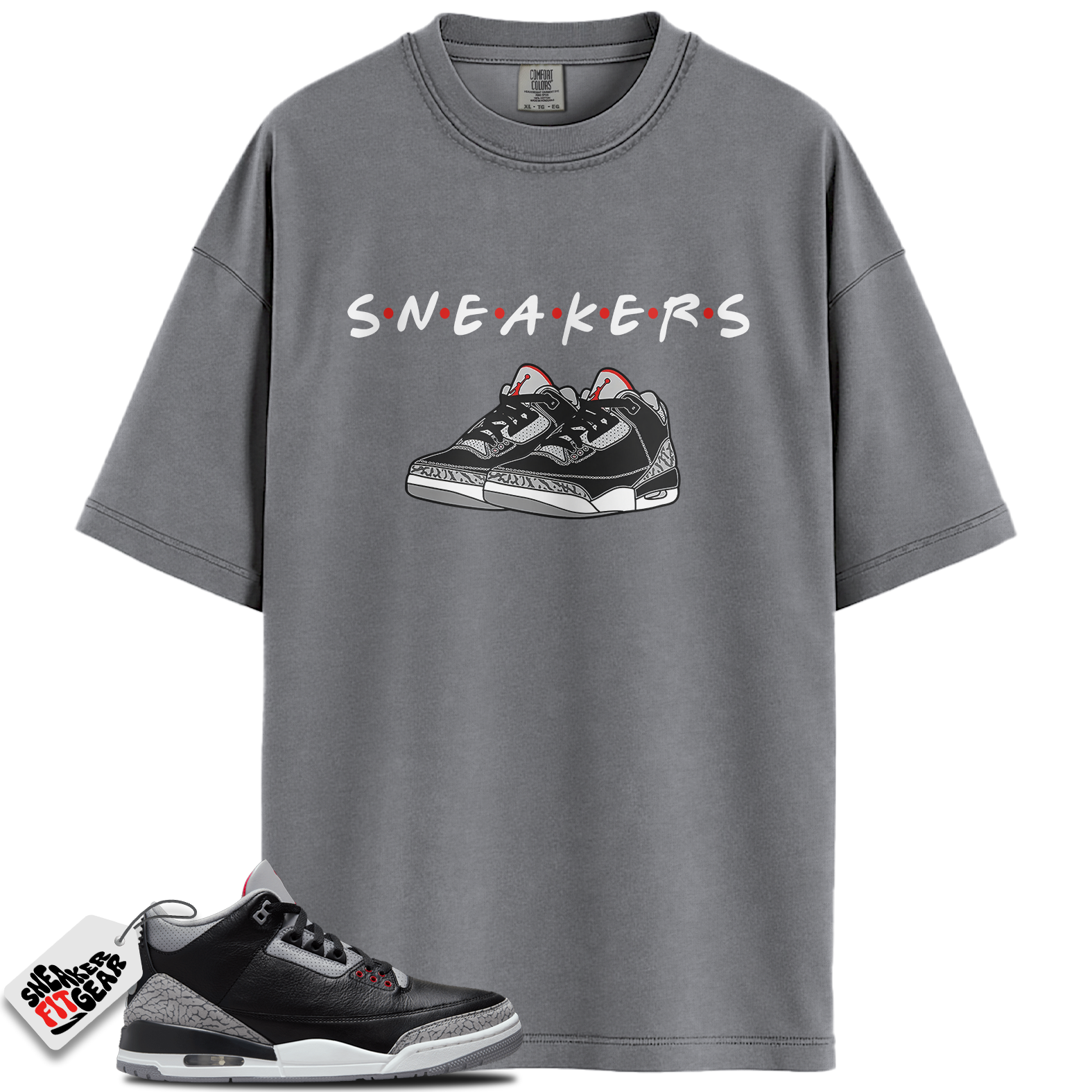 Jordan 3 Retro OG Black Cement Match Shirts, Sneakers Casual Unisex Cotton Sneaker T-Shirt To Match Jordan 3 Retro OG Black Cement