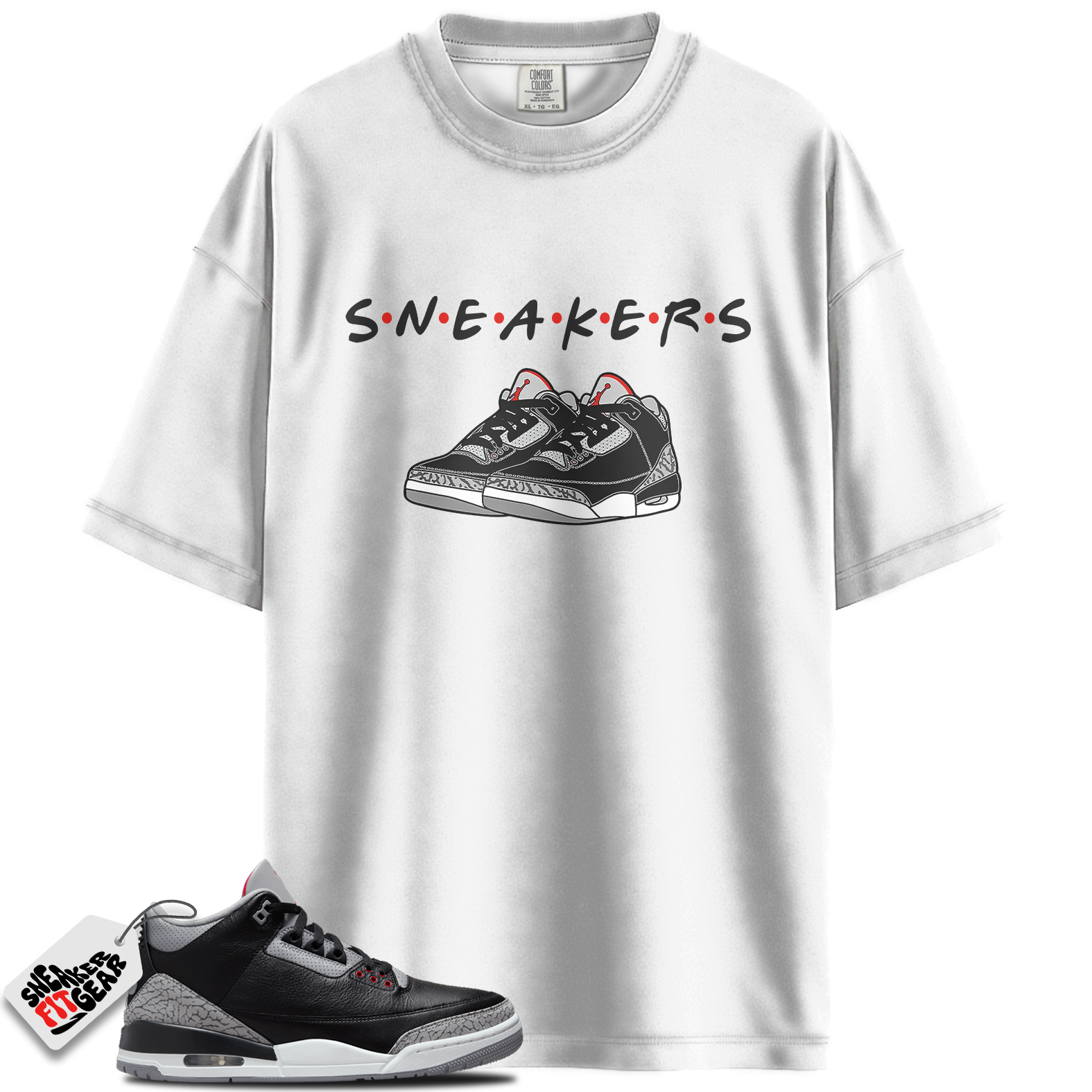 Jordan 3 Retro OG Black Cement Match Shirts, Sneakers Casual Unisex Cotton Sneaker T-Shirt To Match Jordan 3 Retro OG Black Cement