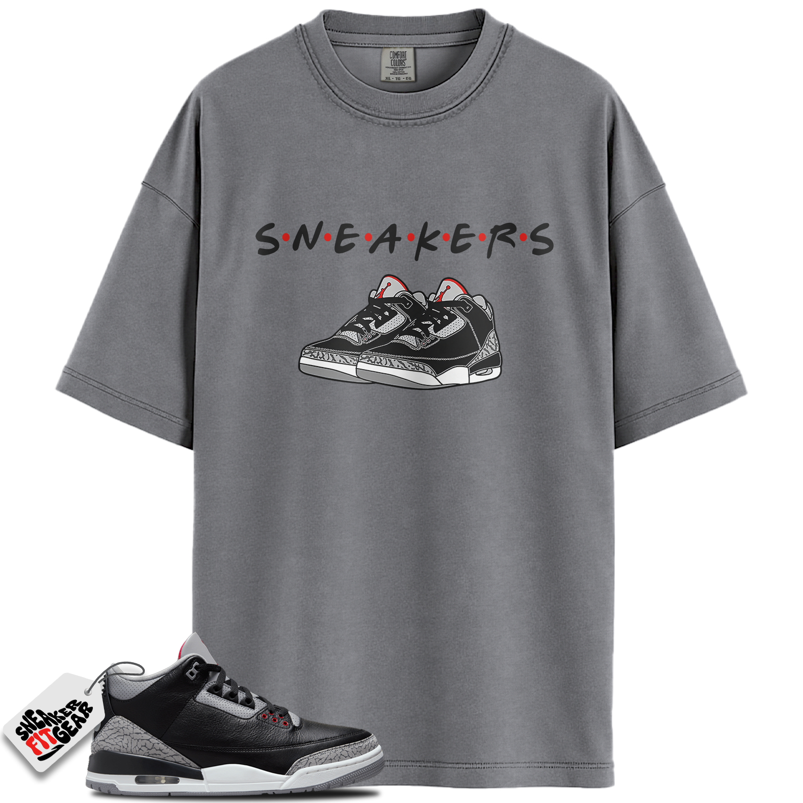 Jordan 3 Retro OG Black Cement Match Shirts, Sneakers Casual Unisex Cotton Sneaker T-Shirt To Match Jordan 3 Retro OG Black Cement