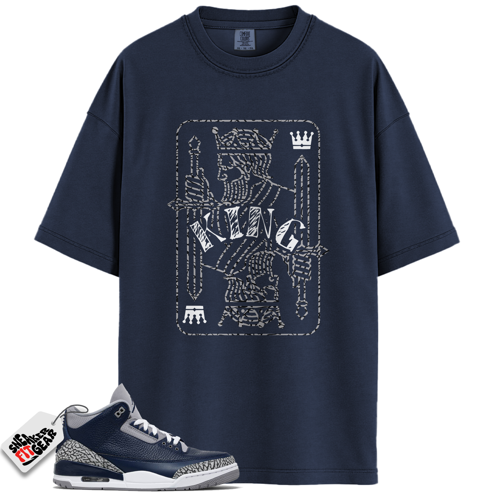 Jordan 3 Georgetown Midnight Navy Match Shirts, KING T-Shirt To Match Jordan 3 Georgetown Midnight Navy