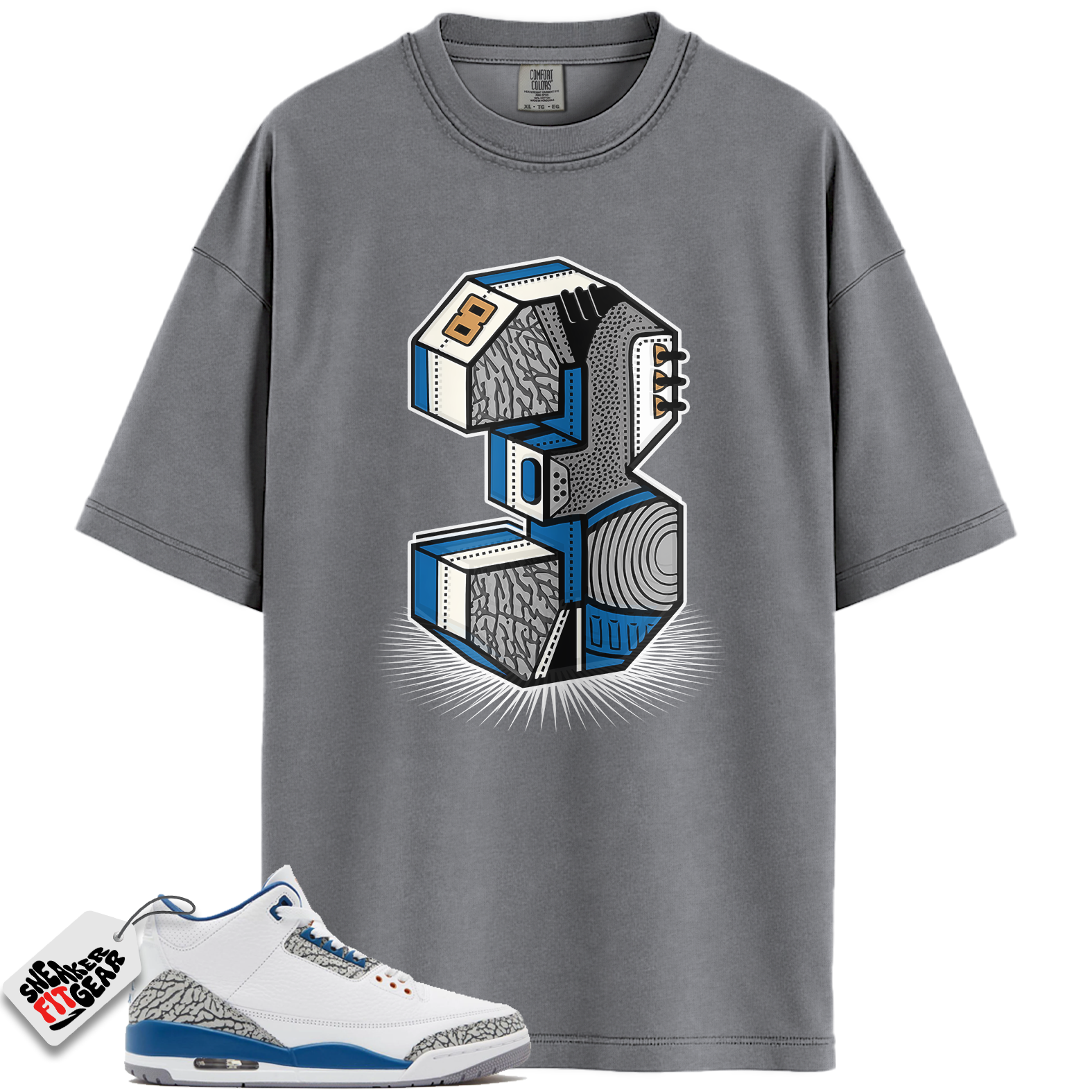 Jordan 3 Retro Wizards Match Shirts, Number Statue Unisex Crew Neck Sneaker Shirt To Match Jordan 3 Retro Wizards Main image