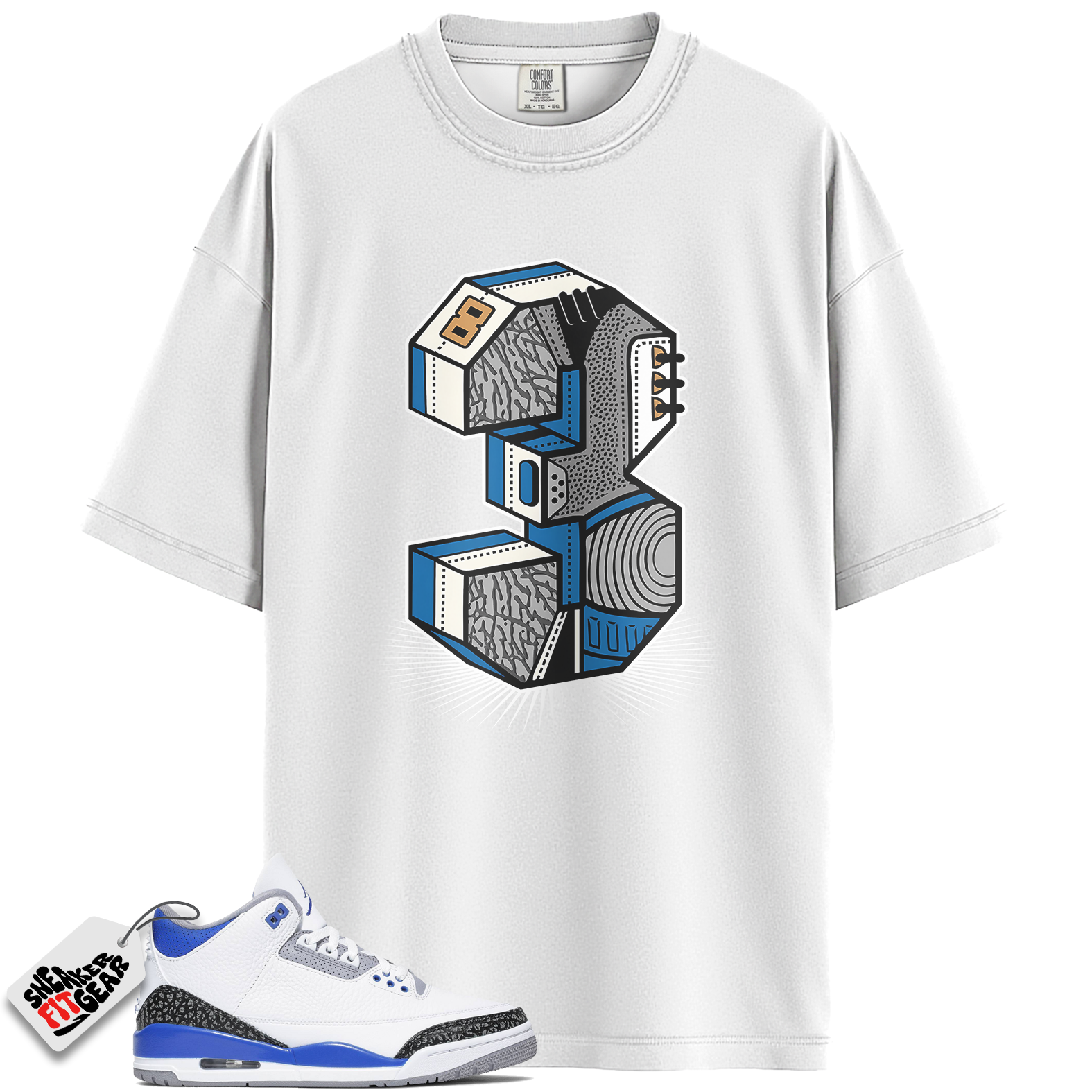 Jordan 3 Retro Racer Blue Match Shirts, Number Statue Unisex Crew Neck Sneaker Shirt To Match Jordan 3 Retro Racer Blue