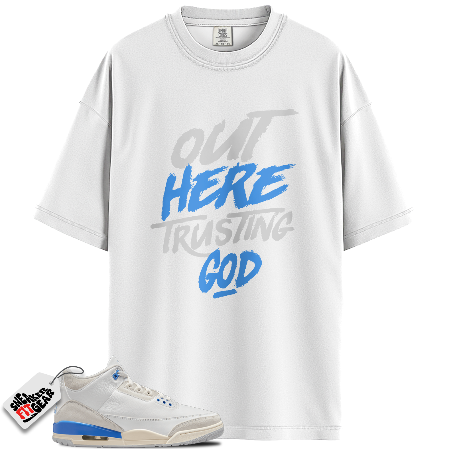 Jordan 3 Retro Lucky Shorts/ Hydrogen Blue Match Shirts, Out Here Trusting God To Match Jordan 3 Retro Lucky Shorts/ Hydrogen Blue