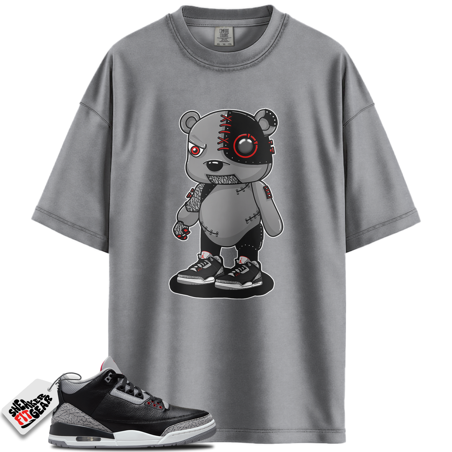 Jordan 3 Retro OG Black Cement Match Shirts, Cyborg Bear Unisex Graphic T-Shirts To Match Jordan 3 Retro OG Black Cement Main image