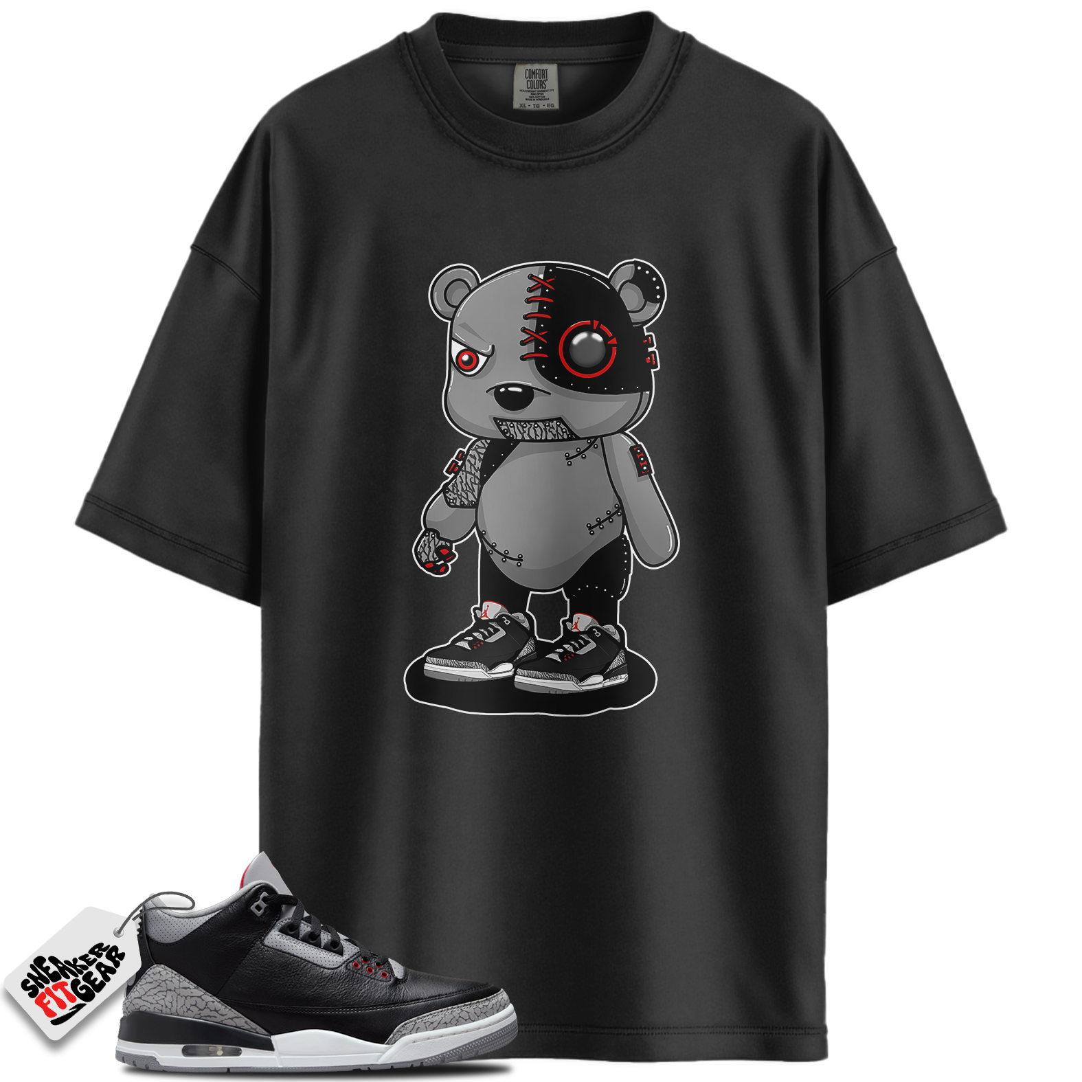 Jordan 3 Retro OG Black Cement Match Shirts, Cyborg Bear Unisex Graphic T-Shirts To Match Jordan 3 Retro OG Black Cement Main image
