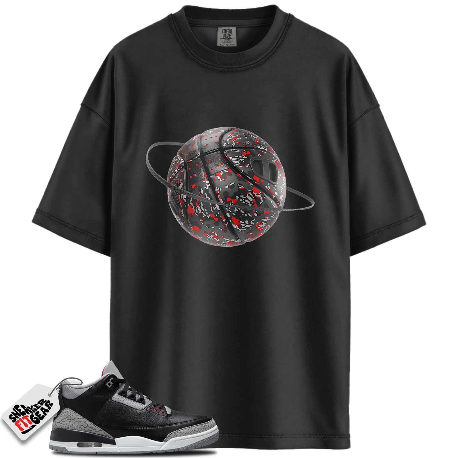 Jordan 3 Retro OG Black Cement Match Shirts, Camo Basketball Planet Unisex Graphic T-Shirts To Match Jordan 3 Retro OG Black Cement