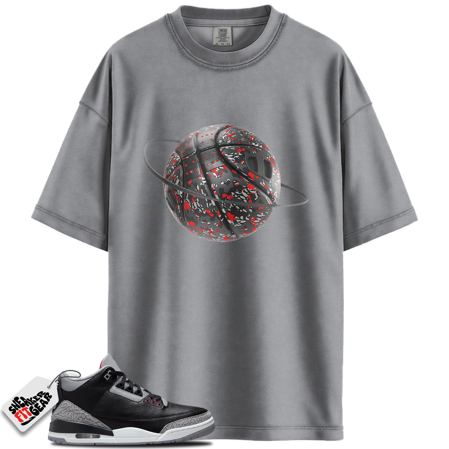 Jordan 3 Retro OG Black Cement Match Shirts, Camo Basketball Planet Unisex Graphic T-Shirts To Match Jordan 3 Retro OG Black Cement