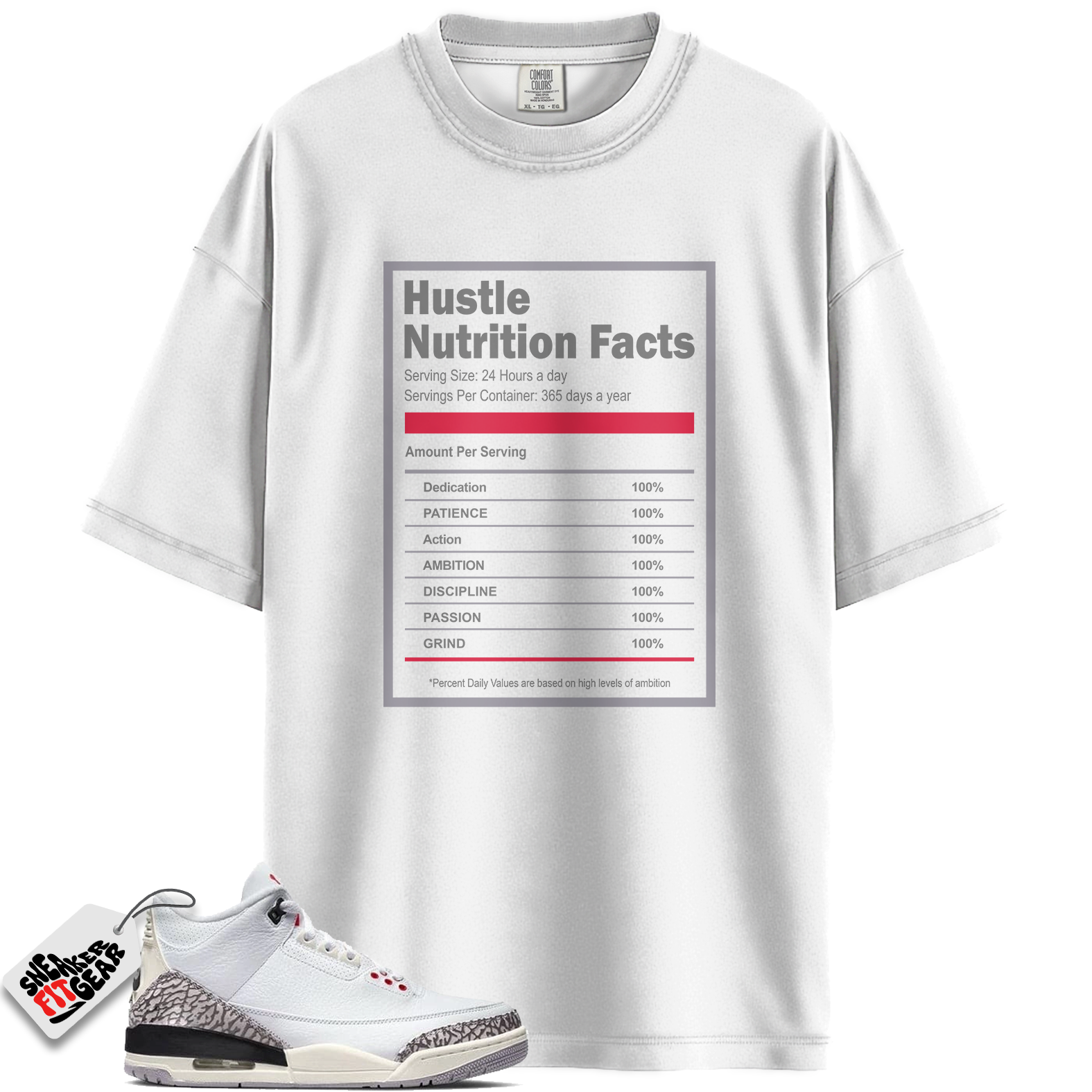 Jordan 3 Retro Cement Grey Match Shirts, Hustle Facts To Match Jordan 3 Retro Cement Grey Main image
