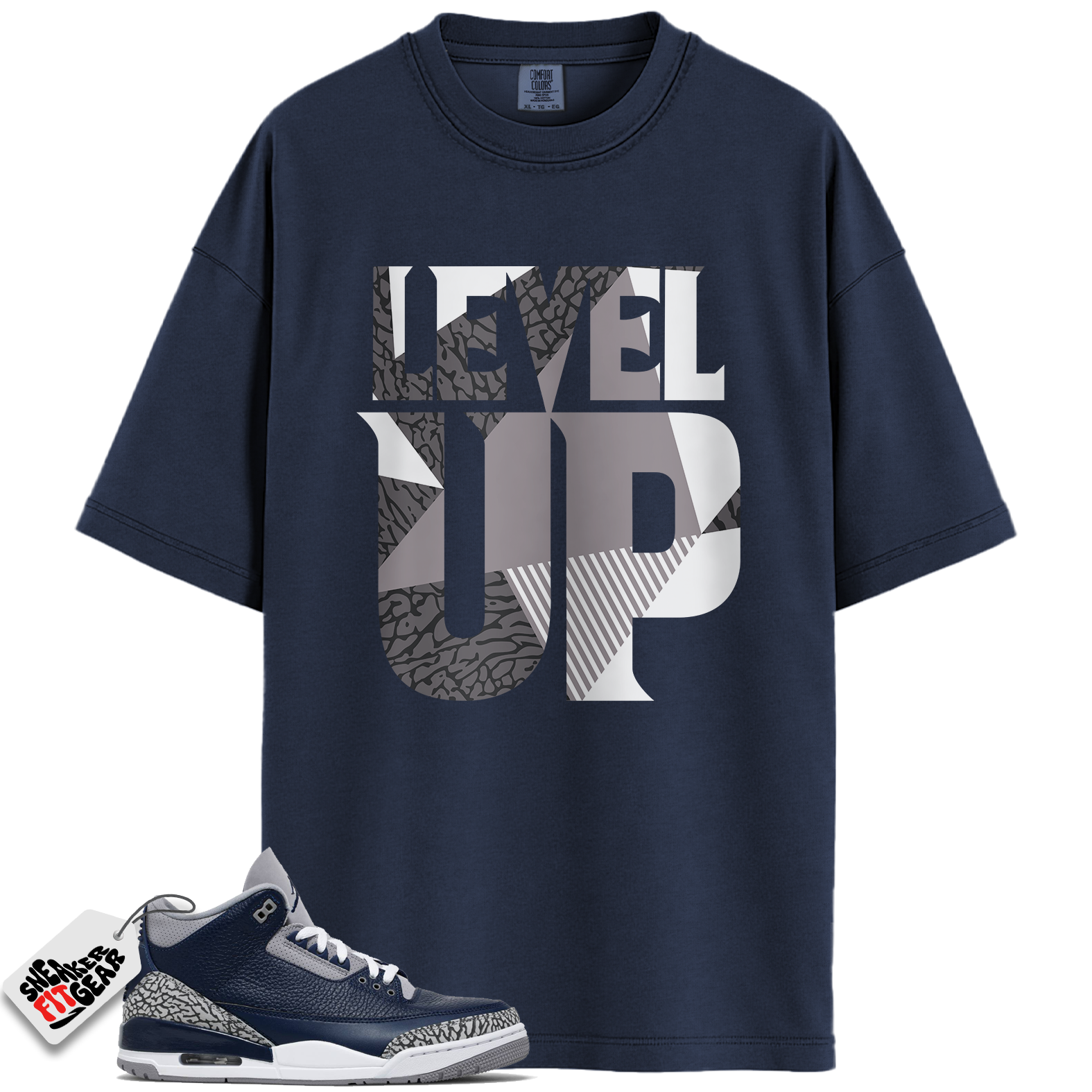 Jordan 3 Georgetown Midnight Navy Match Shirts, Level Up Shirt To Match Jordan 3 Georgetown Midnight Navy