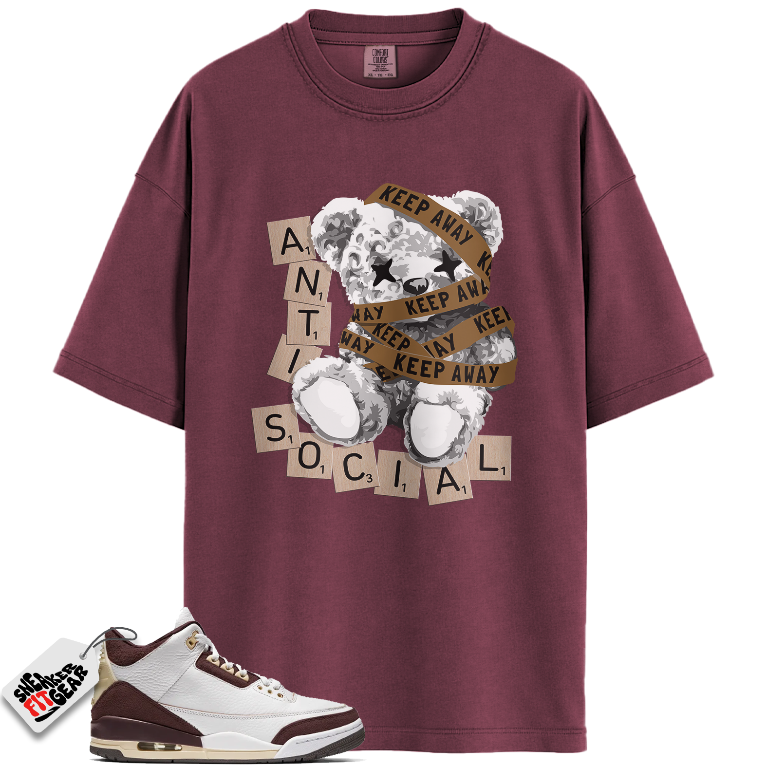 Jordan 3 Retro OG SP A Ma Maniére Burgundy Crush Match Shirts, Anti Social To Match Jordan 3 Retro OG SP A Ma Maniére Burgundy Crush
