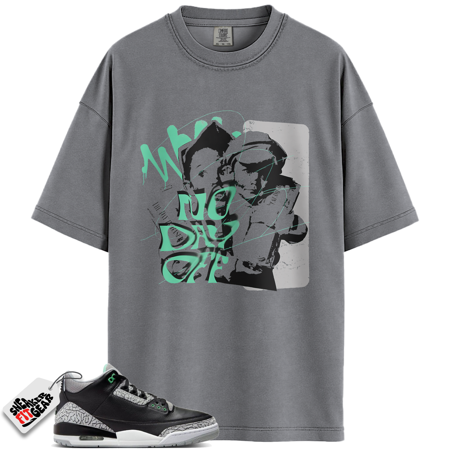 Jordan 3 Retro Green Glow Match Shirts, No Day Off Grunge To Match Jordan 3 Retro Green Glow Main image