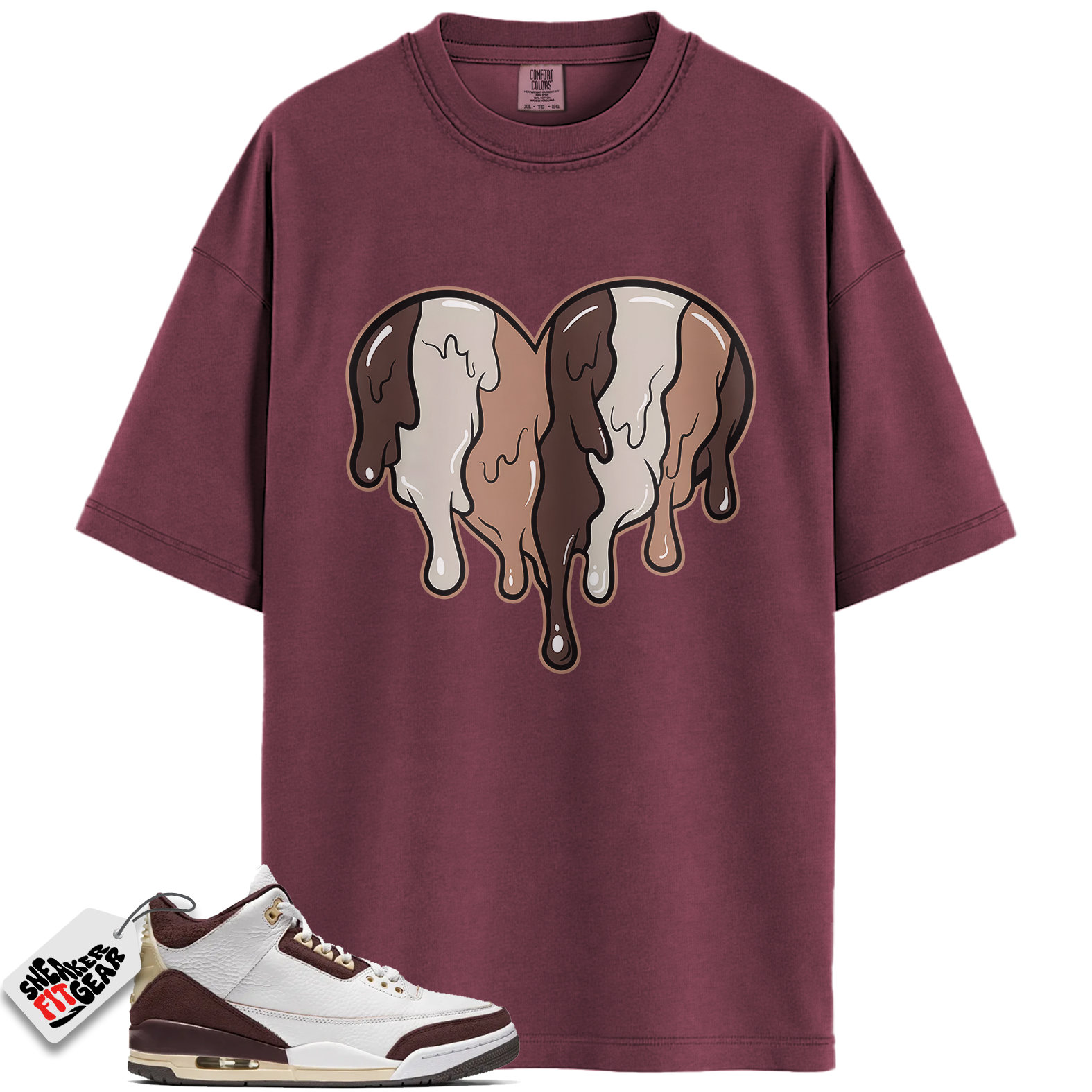 Jordan 3 Retro OG SP A Ma Maniére Burgundy Crush Match Shirts, 23Bustle – Dripin Heart Tee To Match Jordan 3 Retro OG SP A Ma Maniére Burgundy Crush