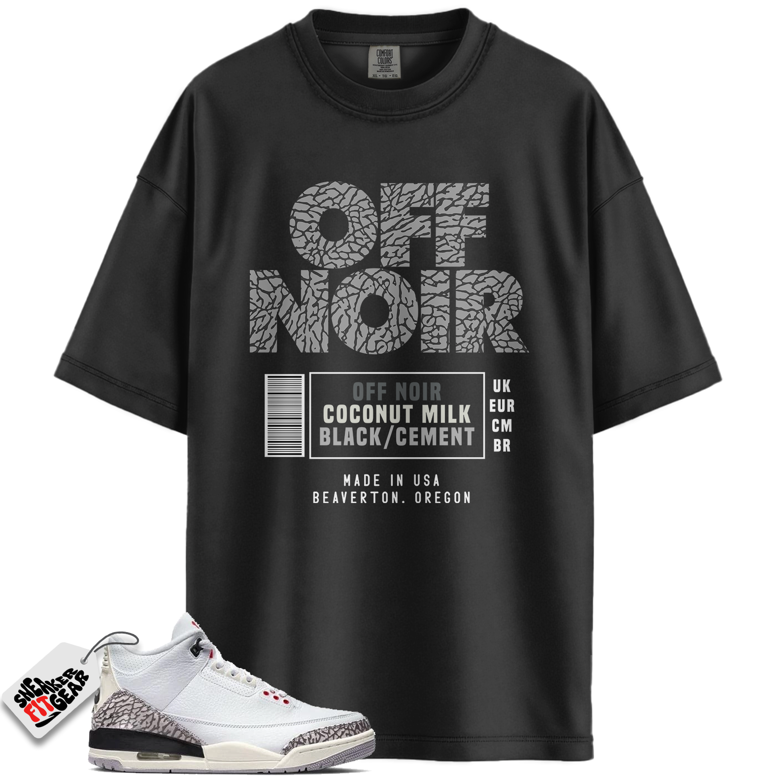 Jordan 3 Retro Cement Grey Match Shirts, Box Label Off Noir Shirt To Match Jordan 3 Retro Cement Grey