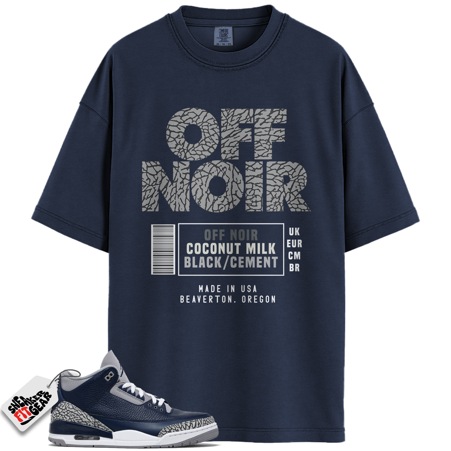 Jordan 3 Georgetown Midnight Navy Match Shirts, Box Label Off Noir Shirt To Match Jordan 3 Georgetown Midnight Navy
