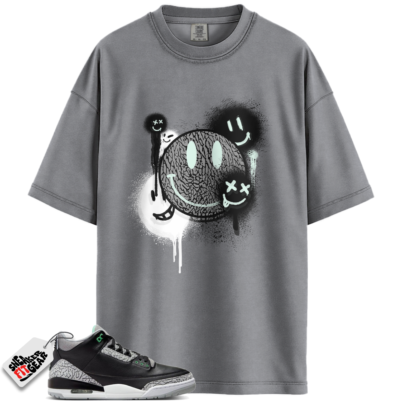 Jordan 3 Retro Green Glow Match Shirts, Smile Painting Unisex Crew Neck SneakernT-Shirt To Match Jordan 3 Retro Green Glow