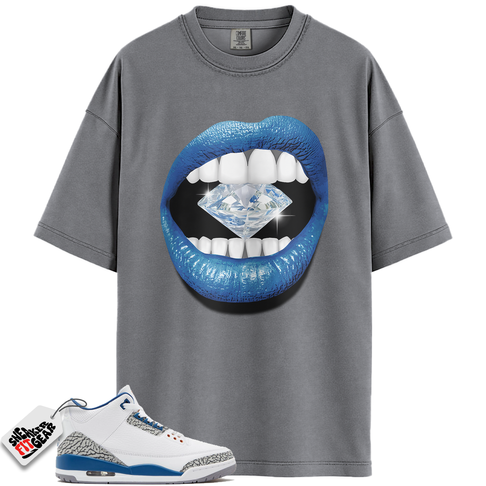 Jordan 3 Retro Wizards Match Shirts, Lips Diamond Unisex Crew Neck Sneaker T-Shirt To Match Jordan 3 Retro Wizards