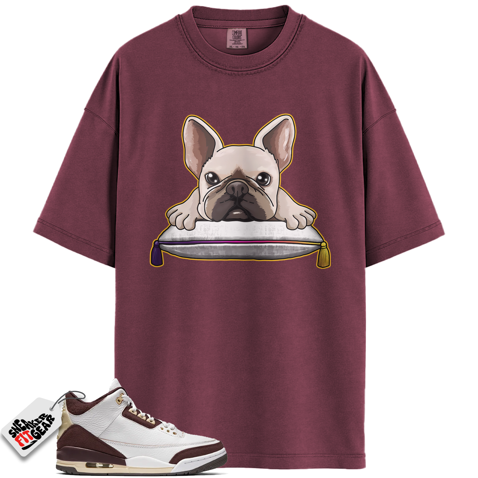 Jordan 3 Retro OG SP A Ma Maniére Burgundy Crush Match Shirts, French Bulldog Sneaker Tee To Match Jordan 3 Retro OG SP A Ma Maniére Burgundy Crush