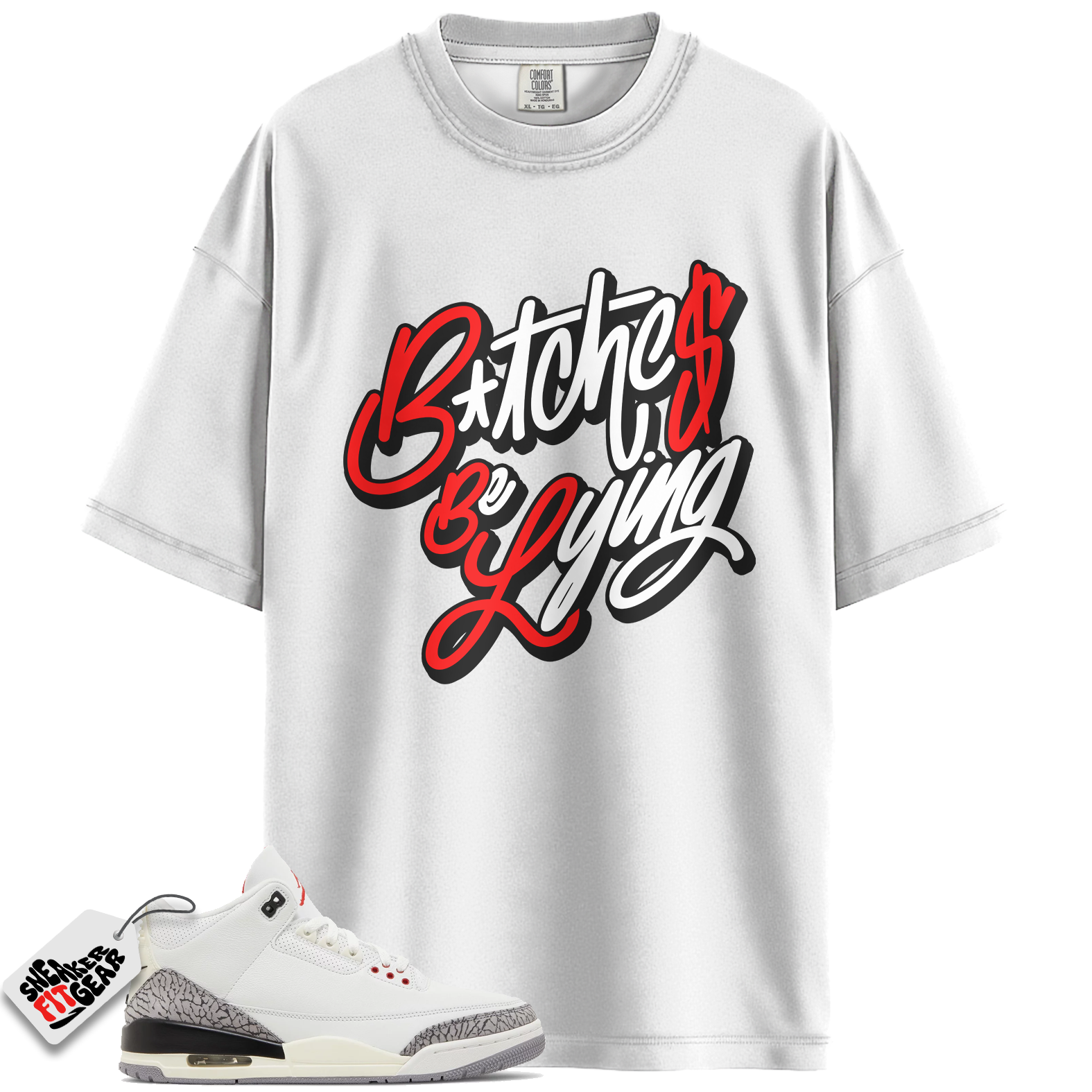 Jordan 3 Retro White Cement Reimagined Match Shirts, RED BBL To Match Jordan 3 Retro White Cement Reimagined
