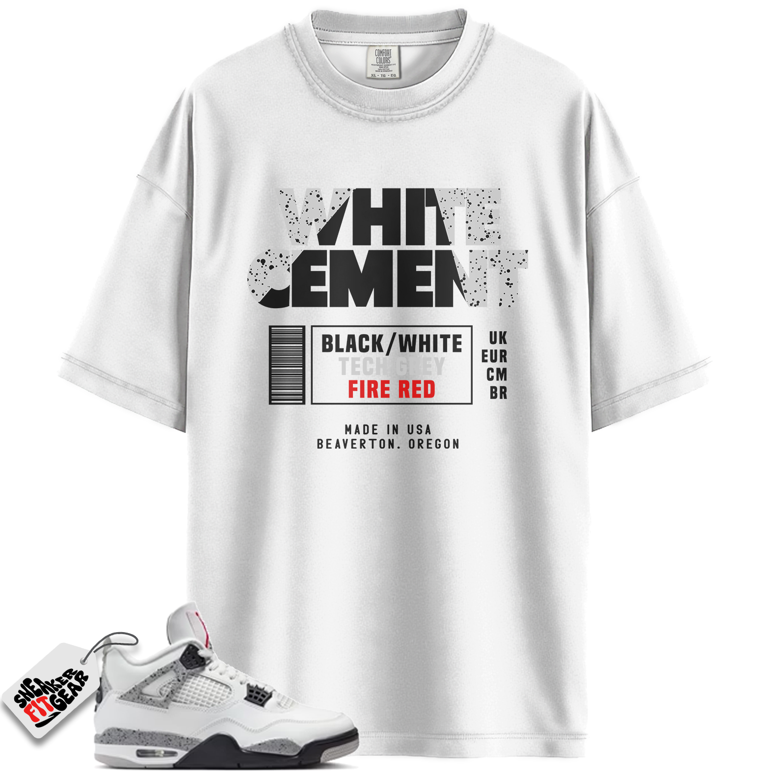 Jordan 4 Retro White Cement (2025) Match Shirts, Cement Label Sneaker Shirt To Match Jordan 4 Retro White Cement (2025)