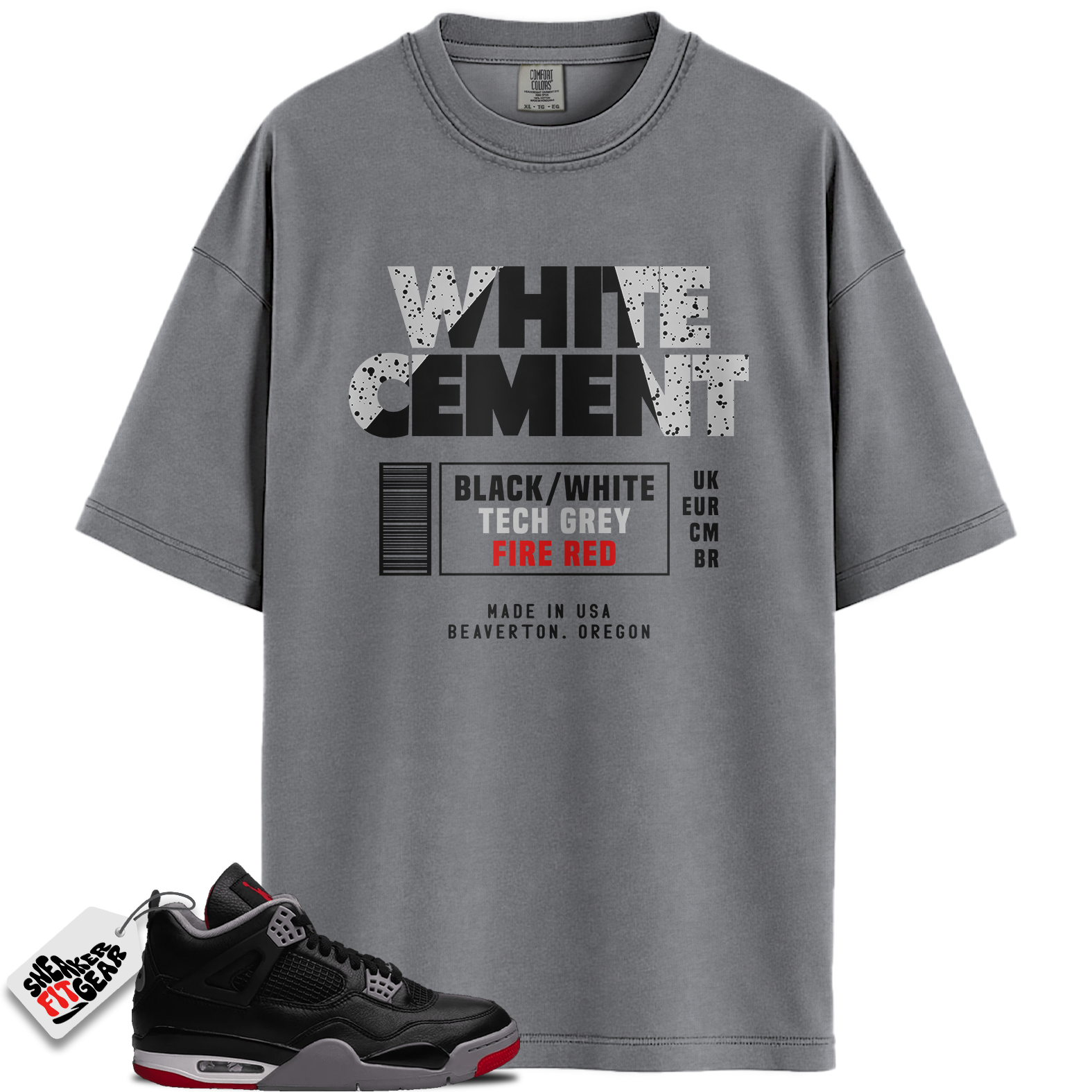 Jordan 4 Retro Bred Reimagined Match Shirts, Cement Label Sneaker Shirt To Match Jordan 4 Retro Bred Reimagined