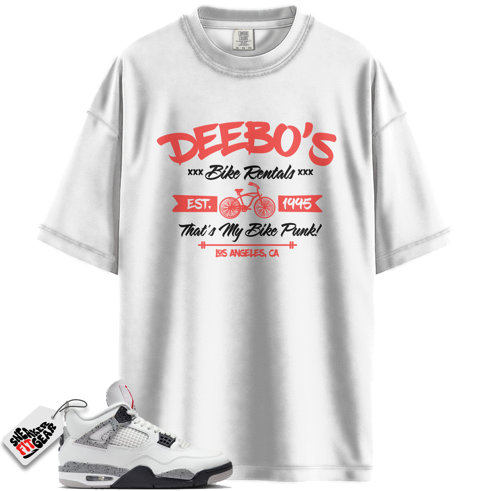 Jordan 4 Retro White Cement (2025) Match Shirts, Deebo’s Bike Shop Shirt To Match Jordan 4 Retro White Cement (2025)