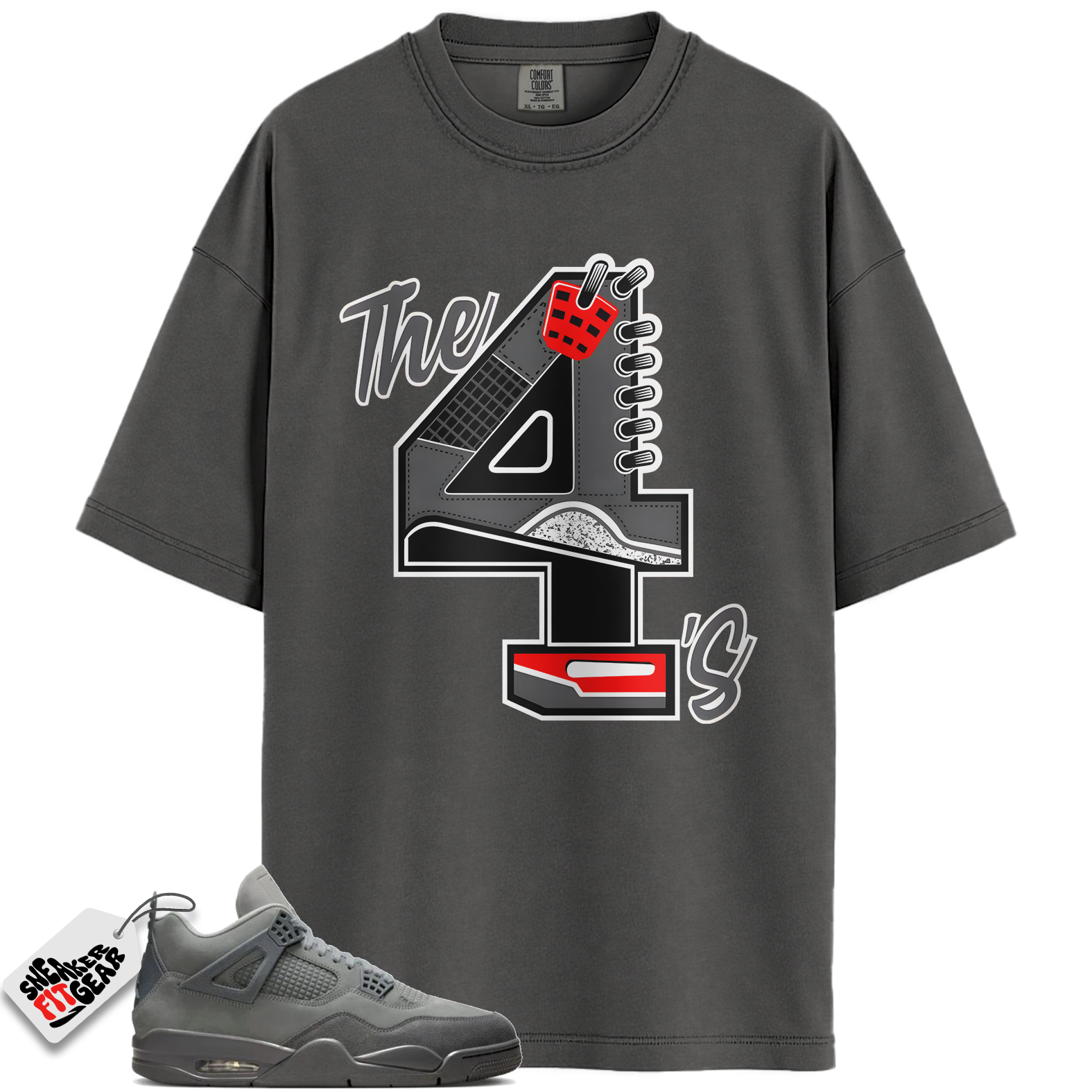 Jordan 4 Retro SE Paris Olympics Wet Cement Match Shirts, The 4s Red-Sneaker Black T-Shirt To Match Jordan 4 Retro SE Paris Olympics Wet Cement