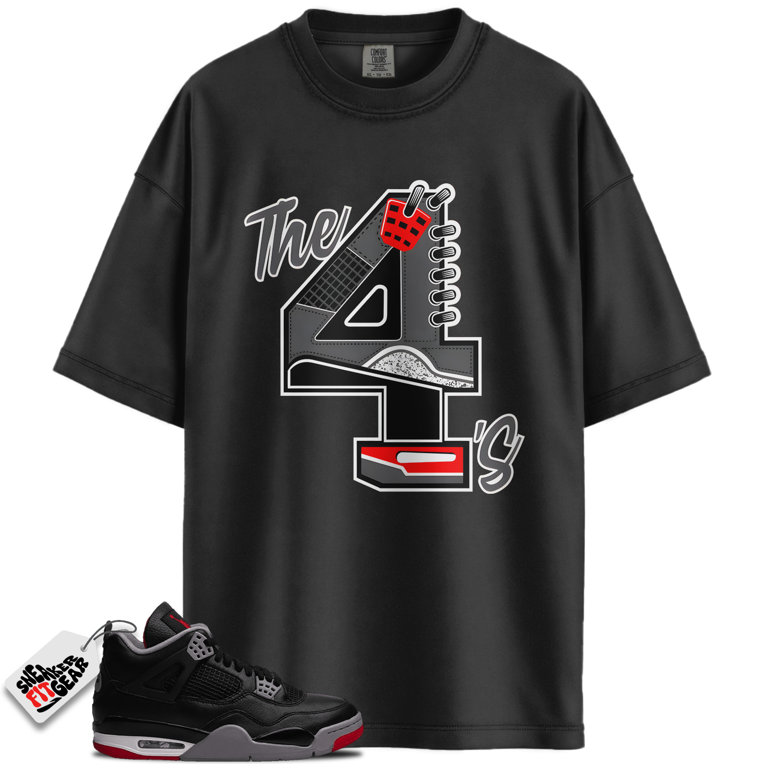 Jordan 4 Retro Bred Reimagined Match Shirts, The 4s Red-Sneaker Black T-Shirt To Match Jordan 4 Retro Bred Reimagined